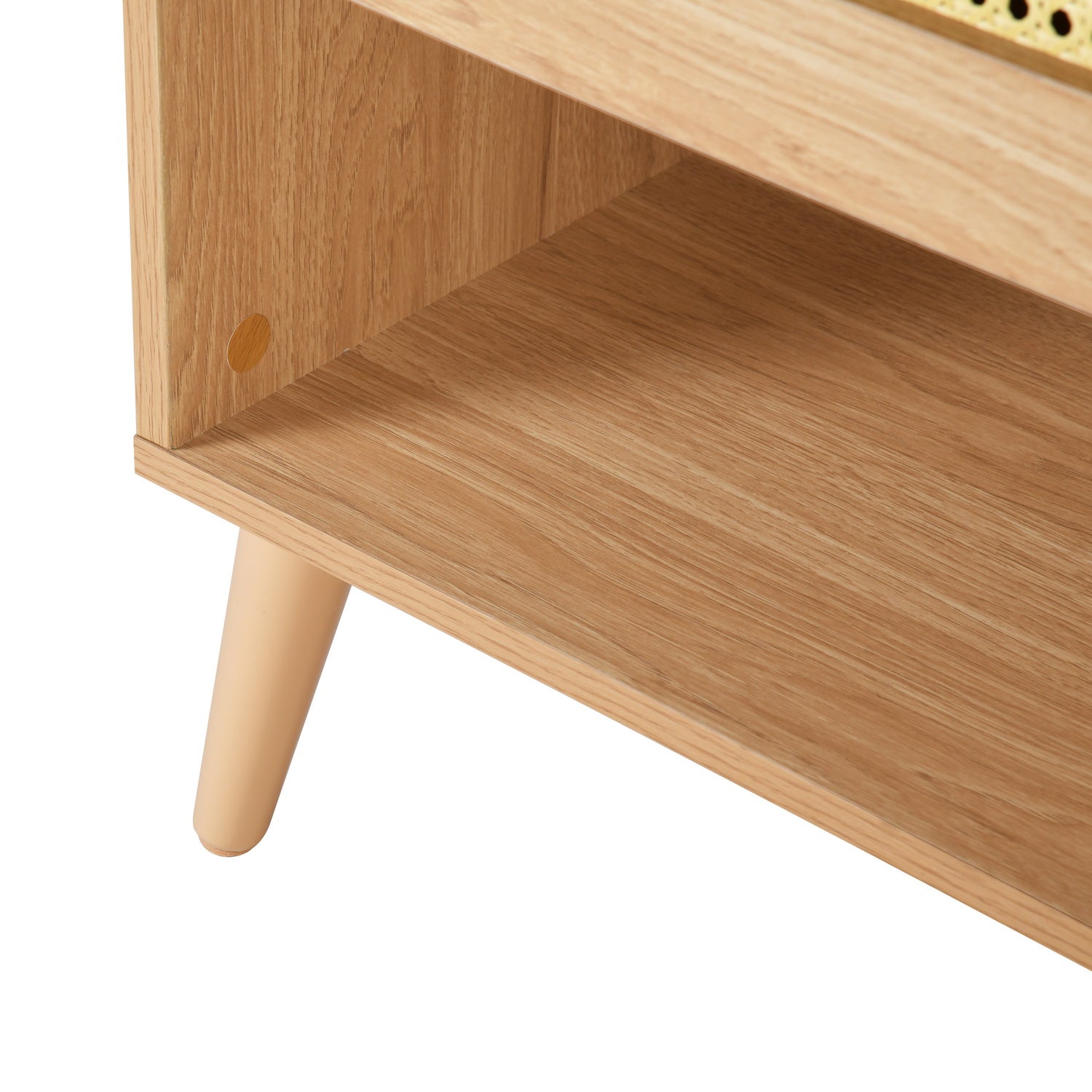 Homy Casa QUERALT Oak Cabinet 19.7" 1 Door 3 Shelf Rattan Style Storage Cabinet with Solid Wood Legs Open Box