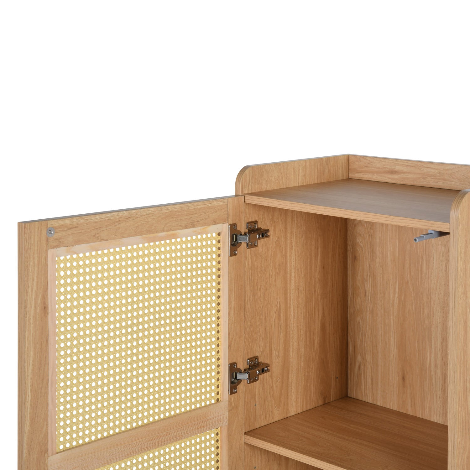 Homy Casa QUERALT Oak Cabinet 19.7" 1 Door 3 Shelf Rattan Style Storage Cabinet with Solid Wood Legs Open Box