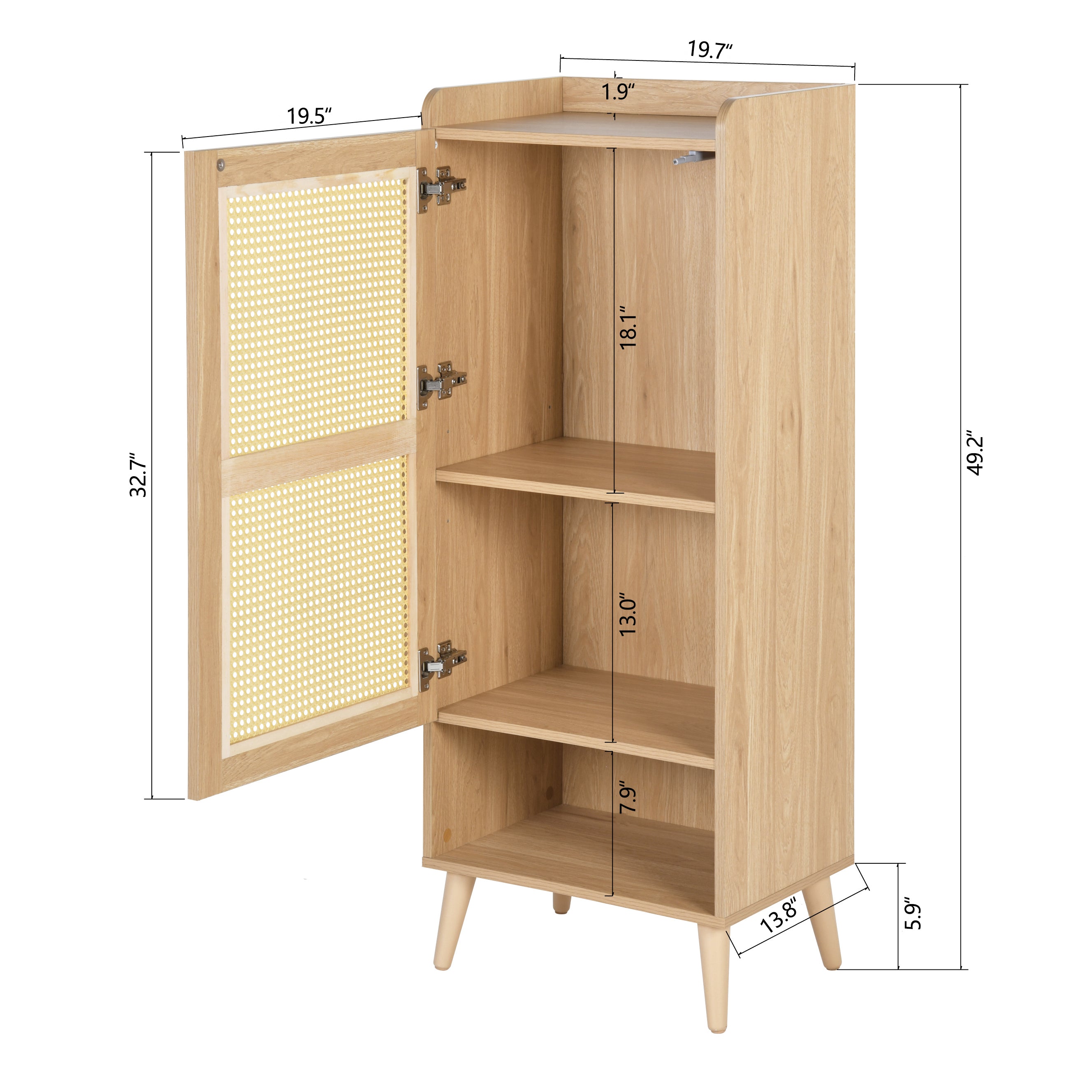 Homy Casa QUERALT Oak Cabinet 19.7" 1 Door 3 Shelf Rattan Style Storage Cabinet with Solid Wood Legs Open Box
