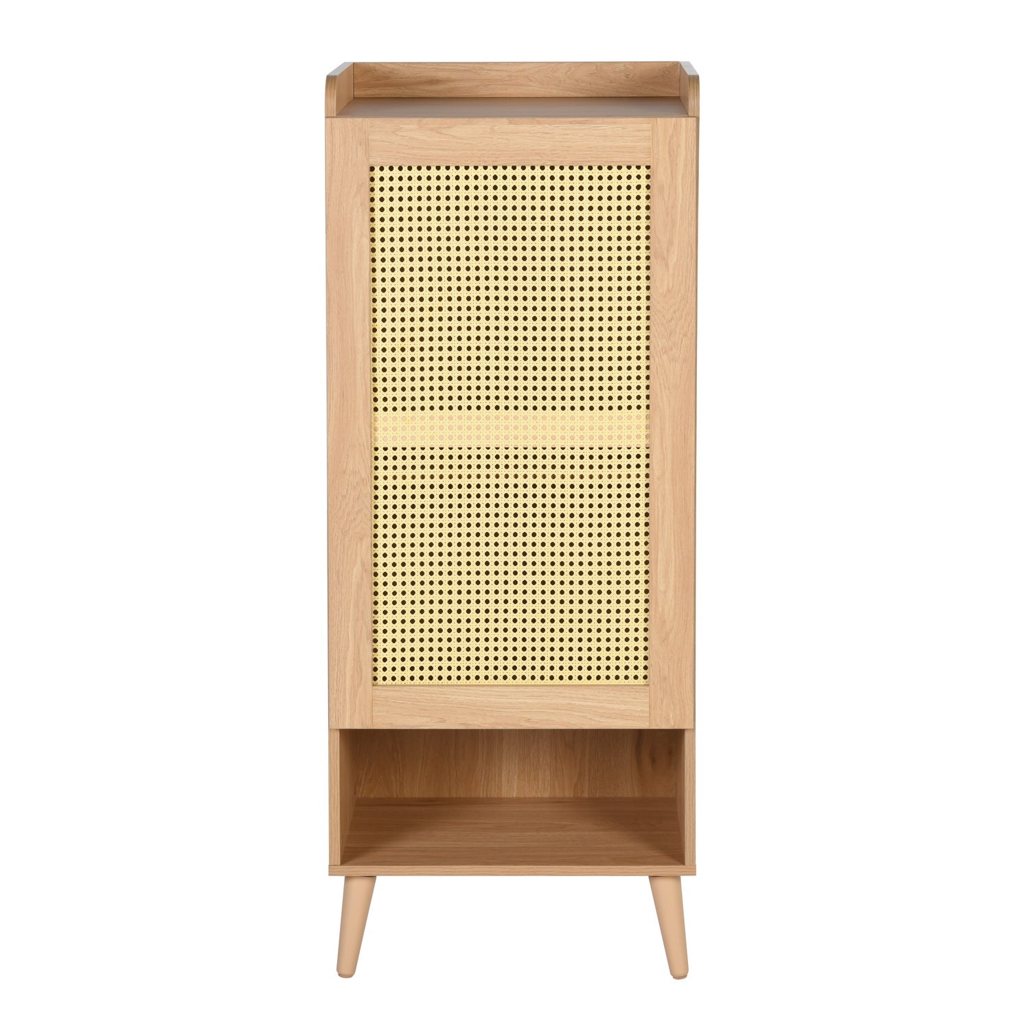 Homy Casa QUERALT Oak Cabinet 19.7" 1 Door 3 Shelf Rattan Style Storage Cabinet with Solid Wood Legs Open Box