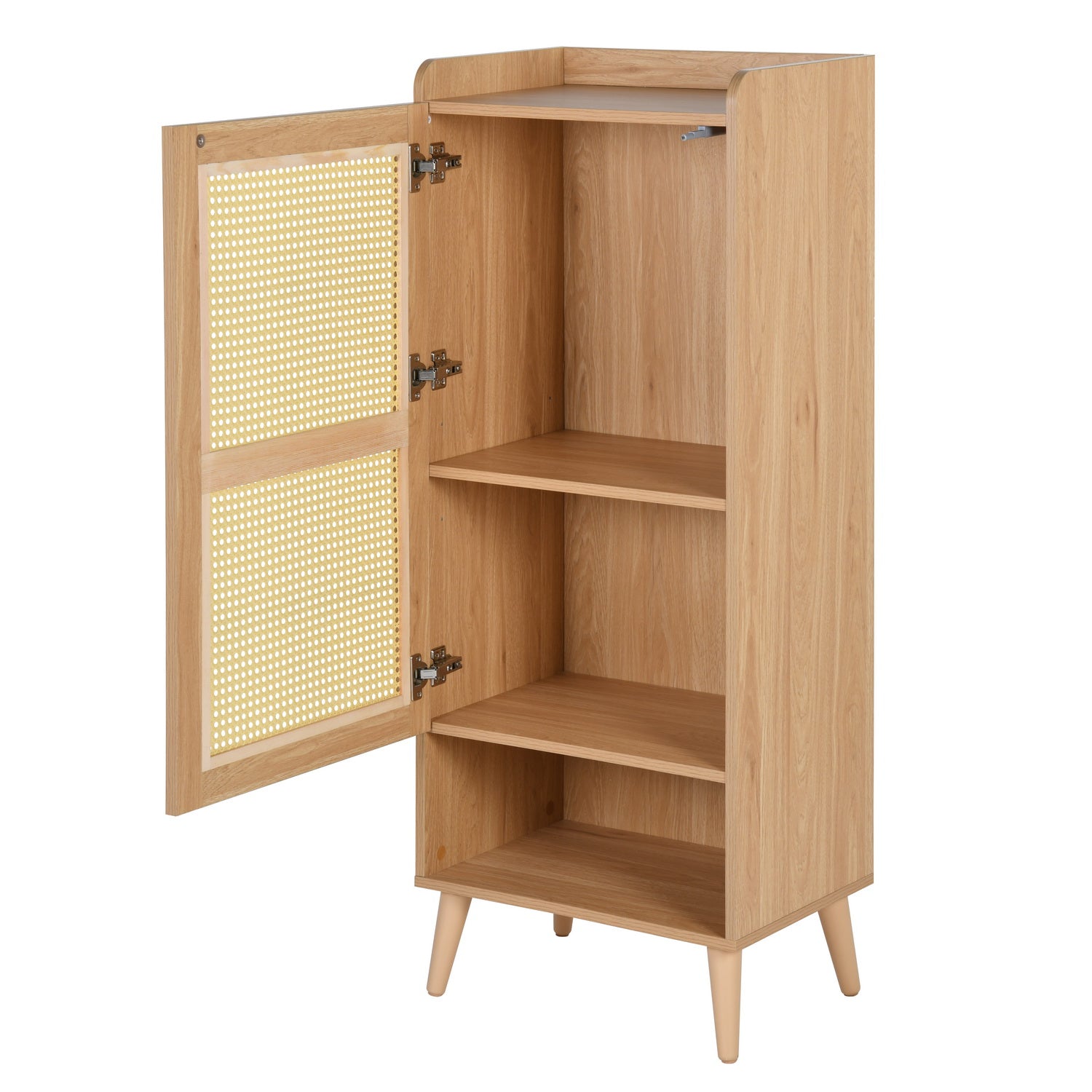 Homy Casa QUERALT Oak Cabinet 19.7" 1 Door 3 Shelf Rattan Style Storage Cabinet with Solid Wood Legs Open Box