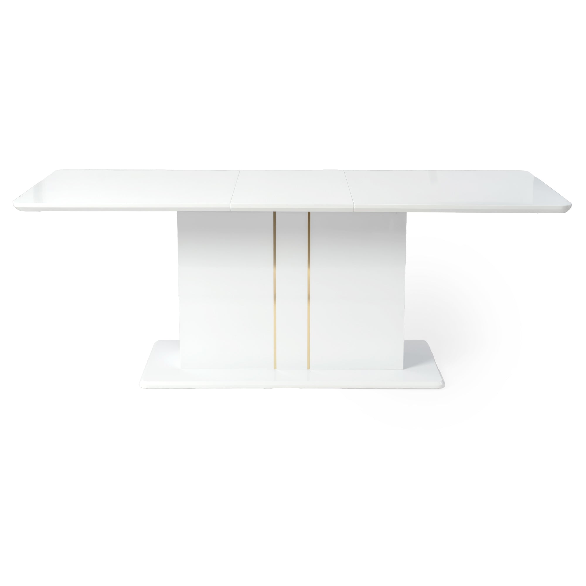 QUINBY 81“ High Gloss White Extendable Dining Table Pedestal Base