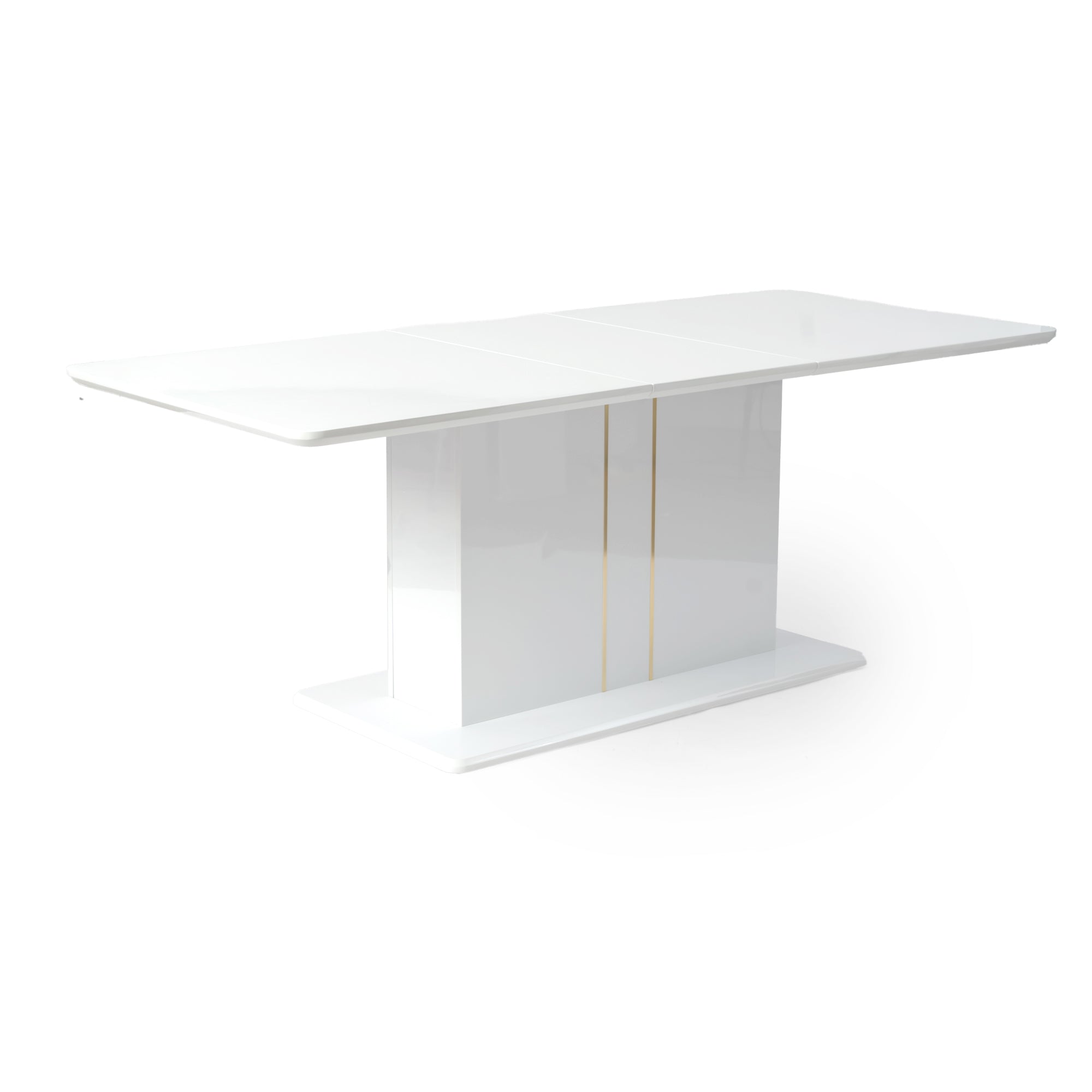 QUINBY 81“ High Gloss White Extendable Dining Table Pedestal Base