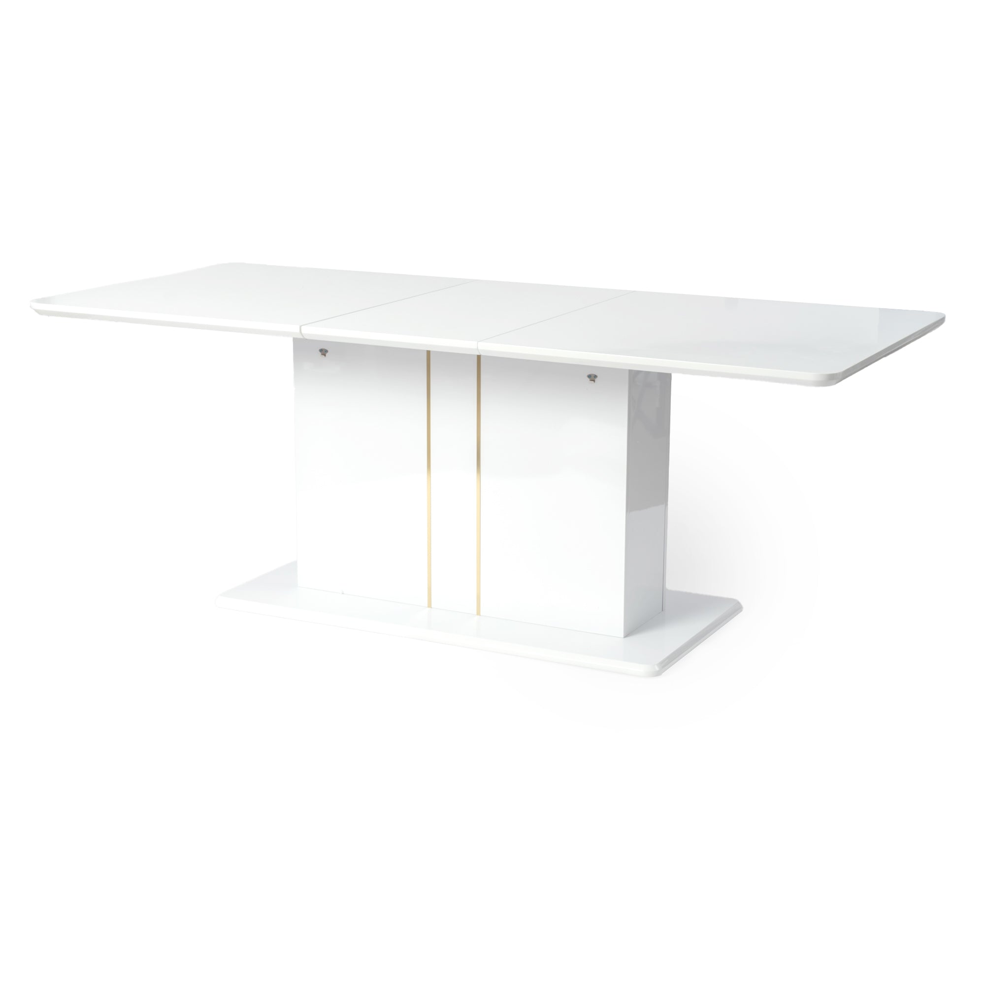 QUINBY 81“ High Gloss White Extendable Dining Table Pedestal Base