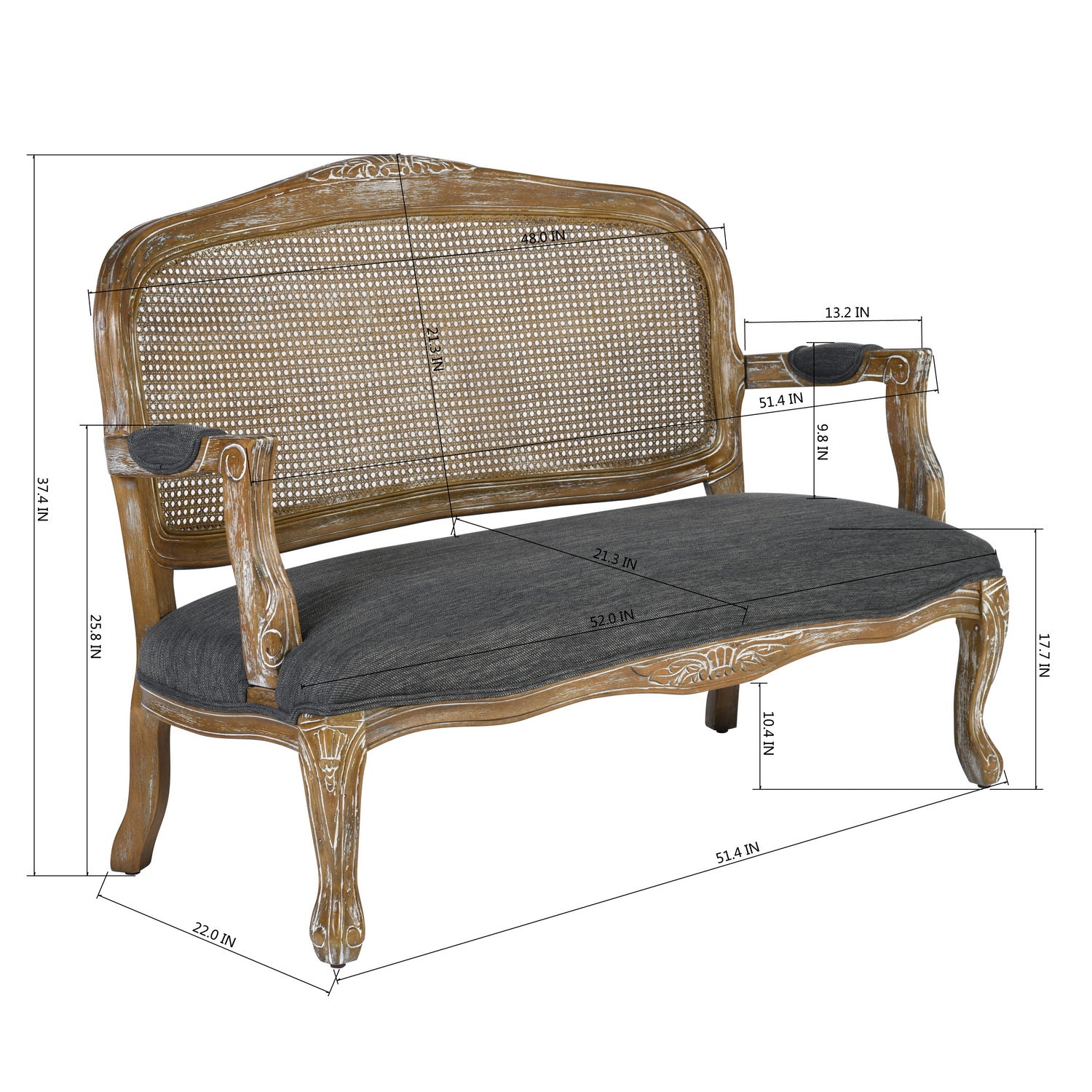 Homy Casa RAYNNE 51.6" W x 28" D x 37.6" H Office Chair Sofa Bench