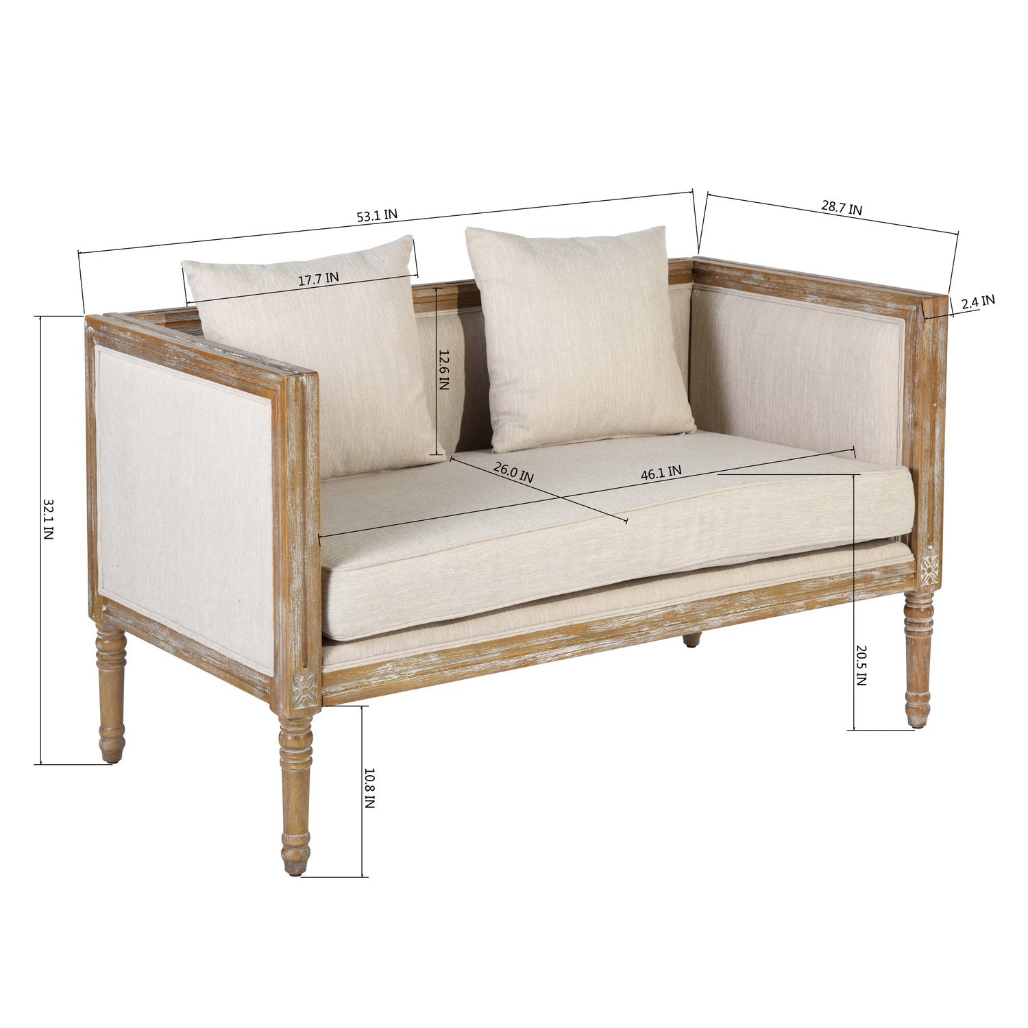 Homy Casa Renne 53.5" Upholstered Loveseat Sofa, Beige,Open Box