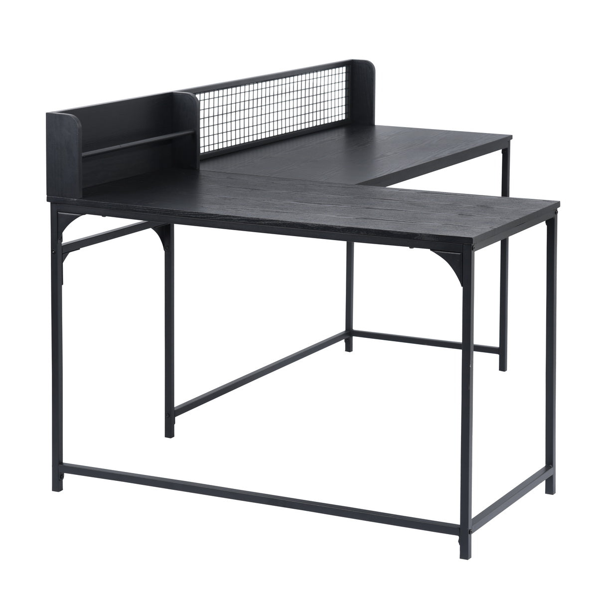Homy Casa ROGER BLACK B Corner Computer Desk "65" x 43" - Modern Office Workspace Desk