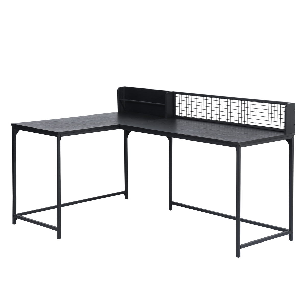 Homy Casa ROGER BLACK B Corner Computer Desk "65" x 43" - Modern Office Workspace Desk