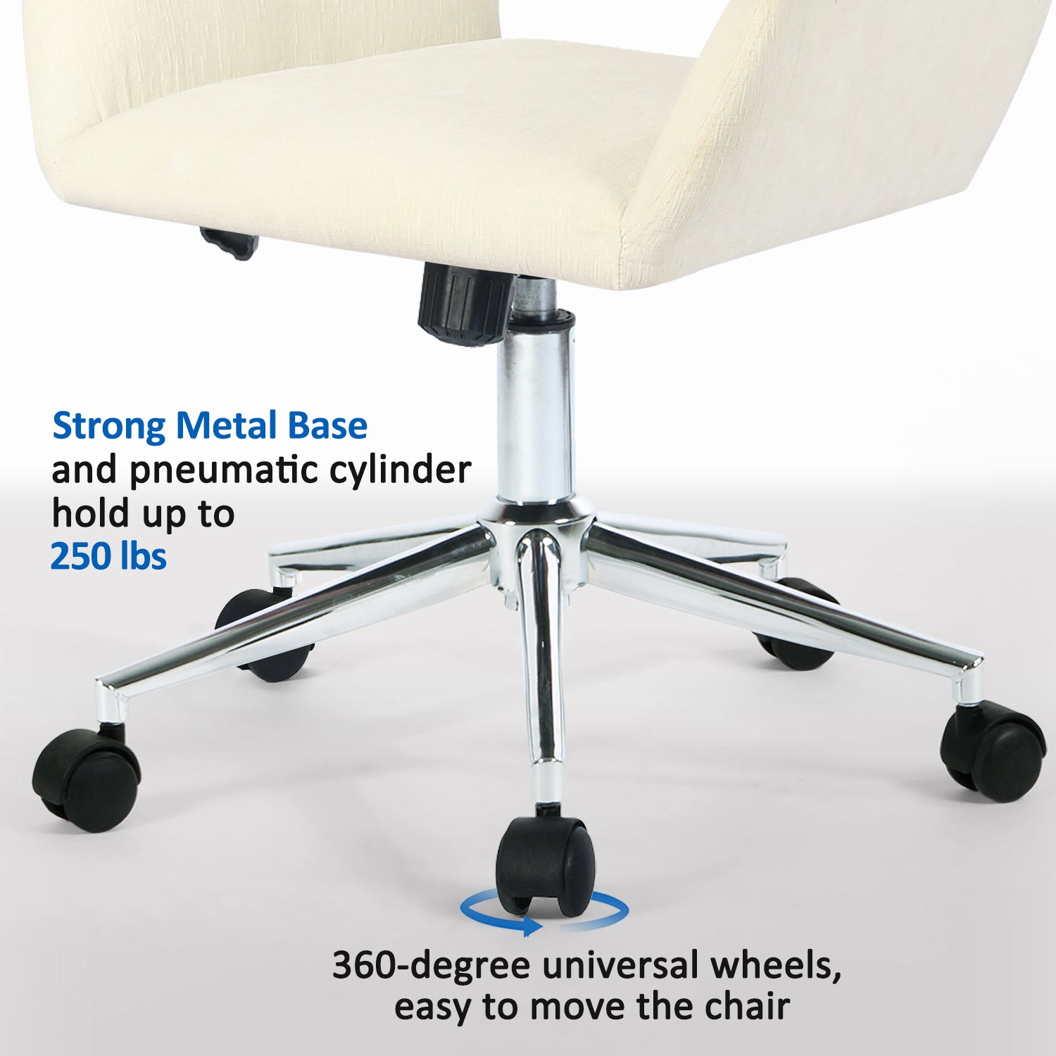 Homy Casa ROSS Adjustable Fabric Task Chair with Chrome Base and PU Casters, Beige, Open Box