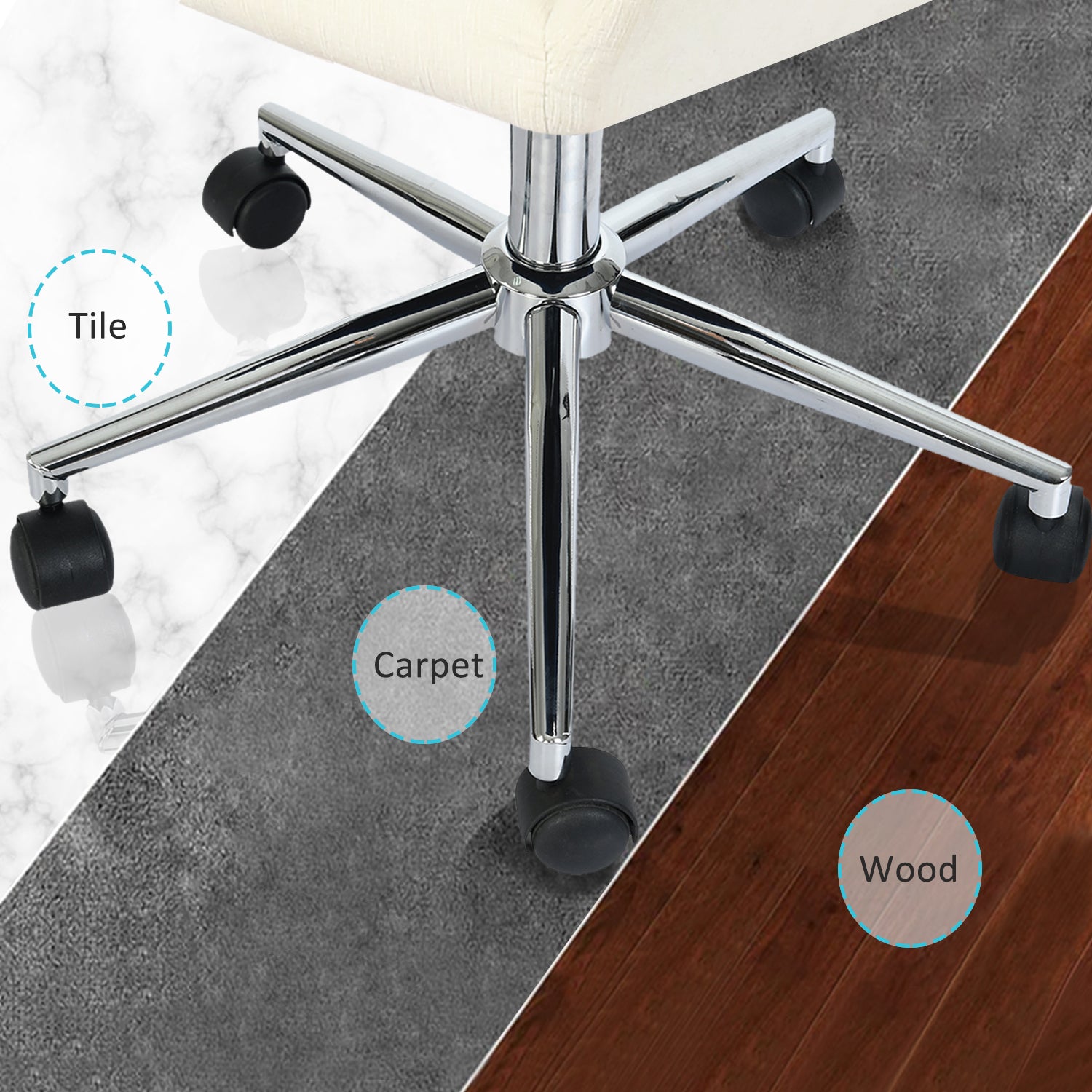 Homy Casa ROSS Adjustable Fabric Task Chair with Chrome Base and PU Casters, Beige, Open Box