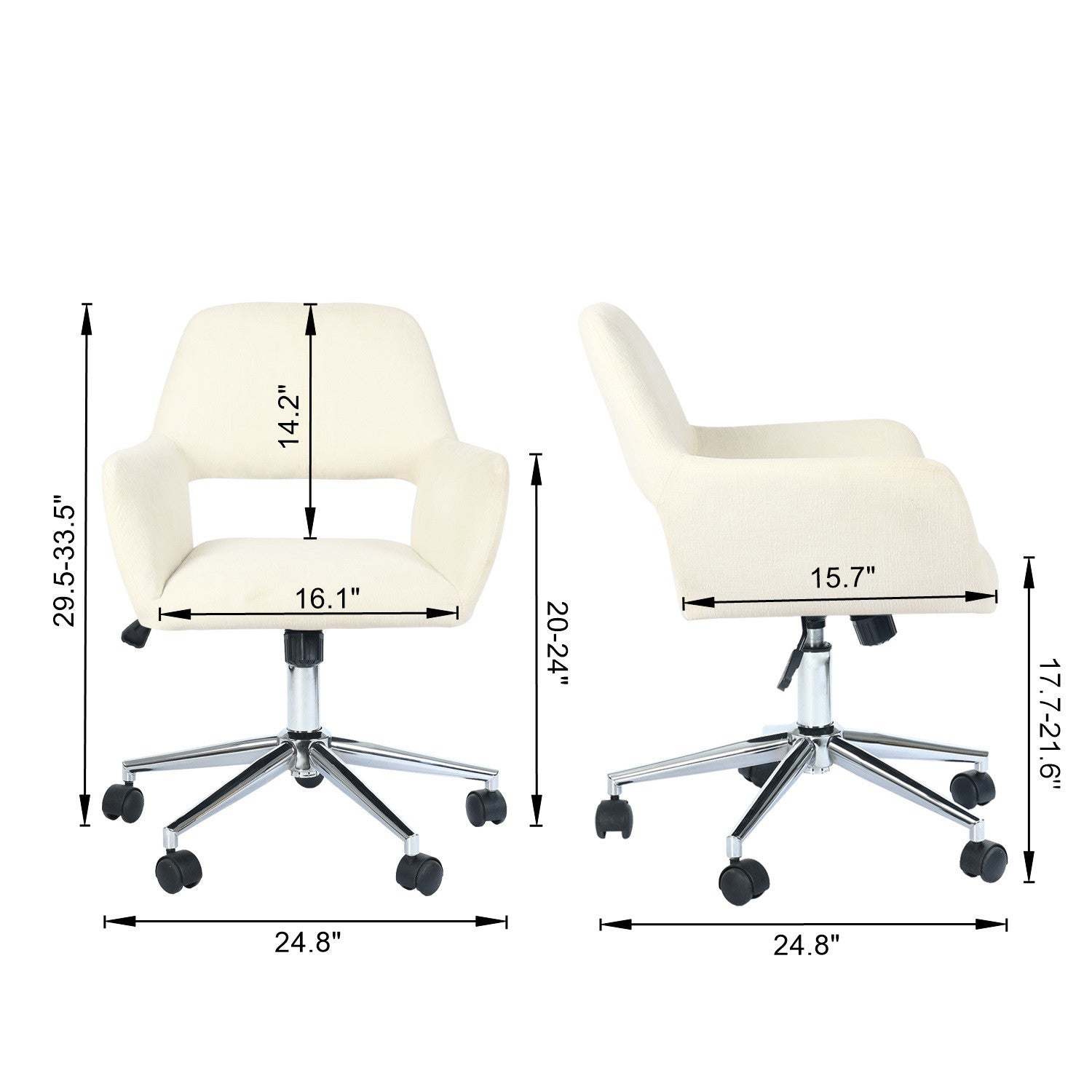 Homy Casa ROSS Adjustable Fabric Task Chair with Chrome Base and PU Casters, Beige, Open Box