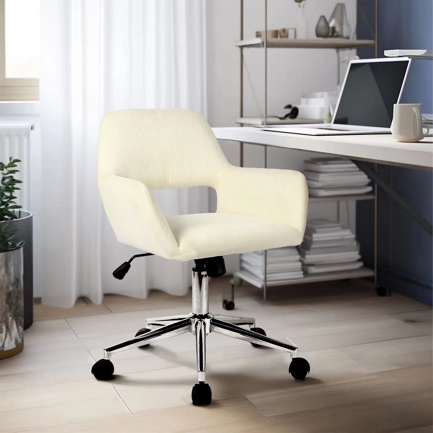 Homy Casa ROSS Adjustable Fabric Task Chair with Chrome Base and PU Casters, Beige, Open Box