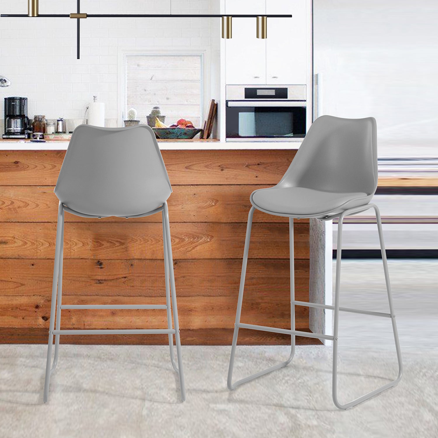 Homy Casa Russ Modern Bar Chair with PU Upholstery and Metal Sled Base, Grey,Open Box