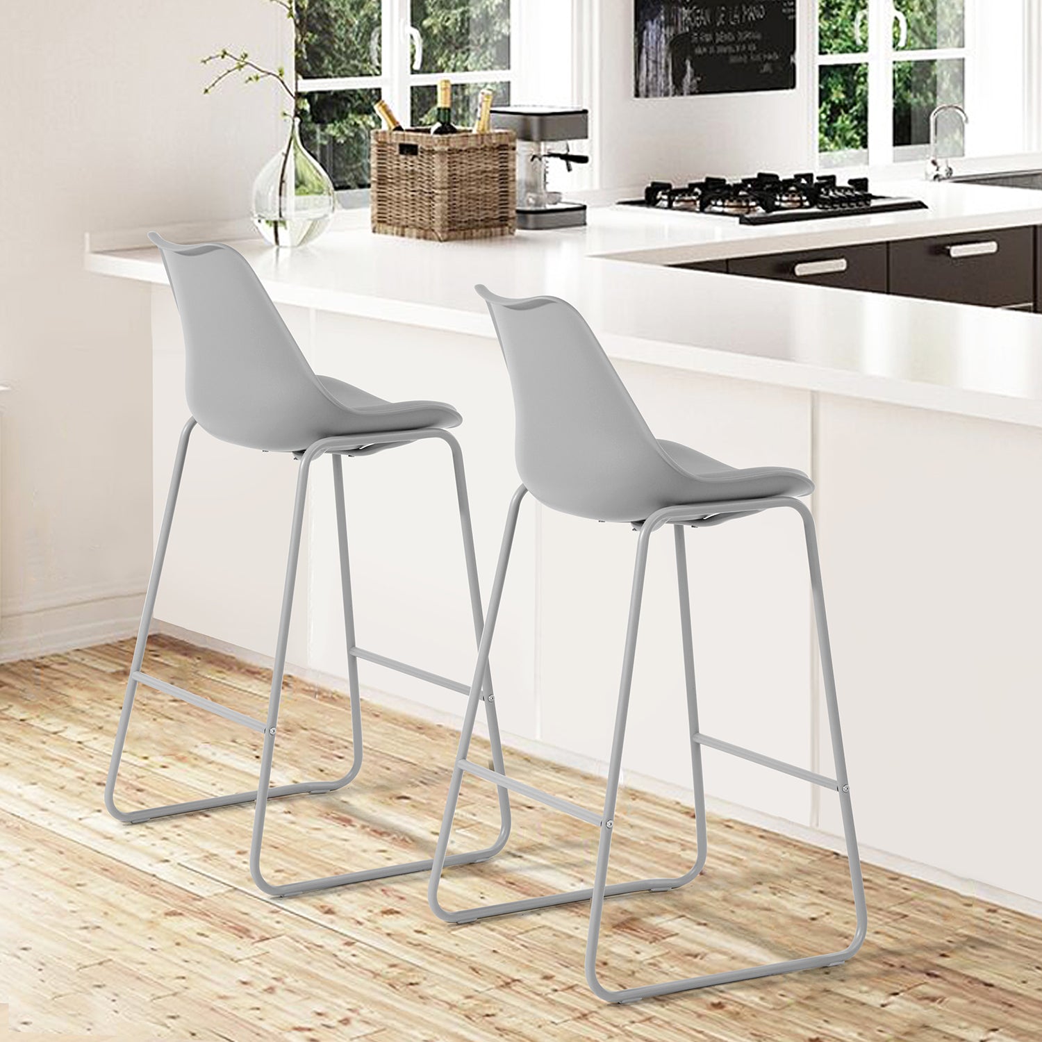 Homy Casa Russ Modern Bar Chair with PU Upholstery and Metal Sled Base, Grey,Open Box
