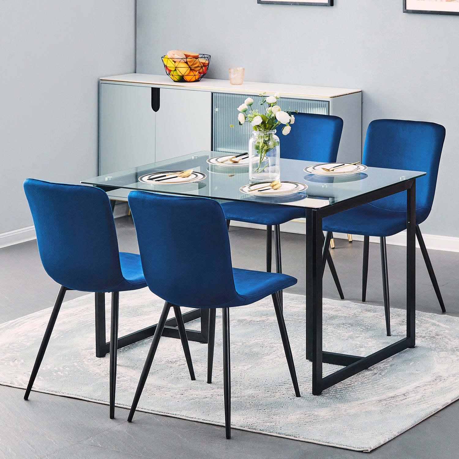Homy Casa SCARGILL DINING BLUE VELVET BLACK LEG 17.32" W x 21.26" D x 34.25" H Dining Chair Open Box