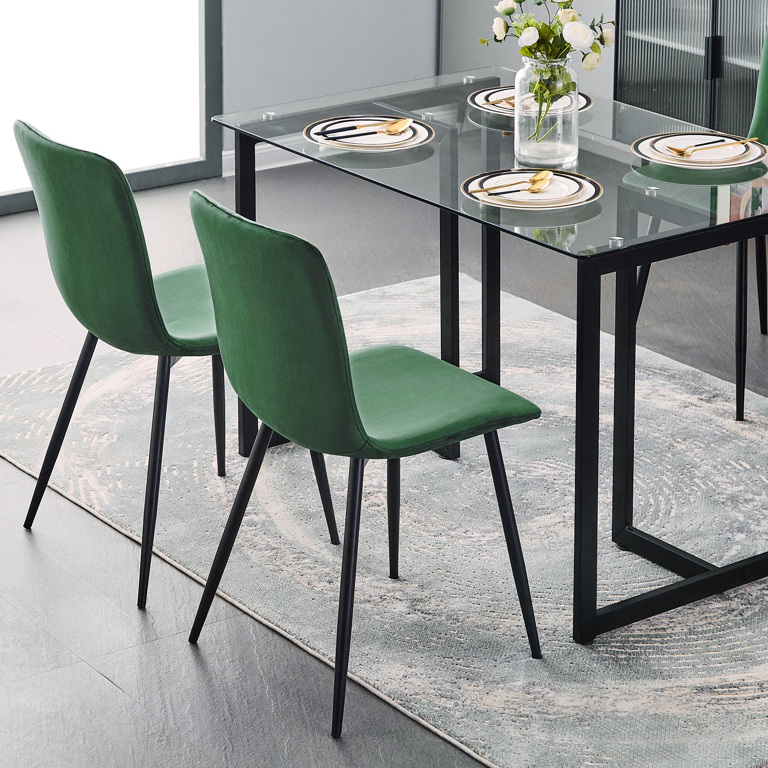 Homy Casa SCARGILL DINING GREEN VELVET BLACK LEG 4 PCS Dining Chair Open Box