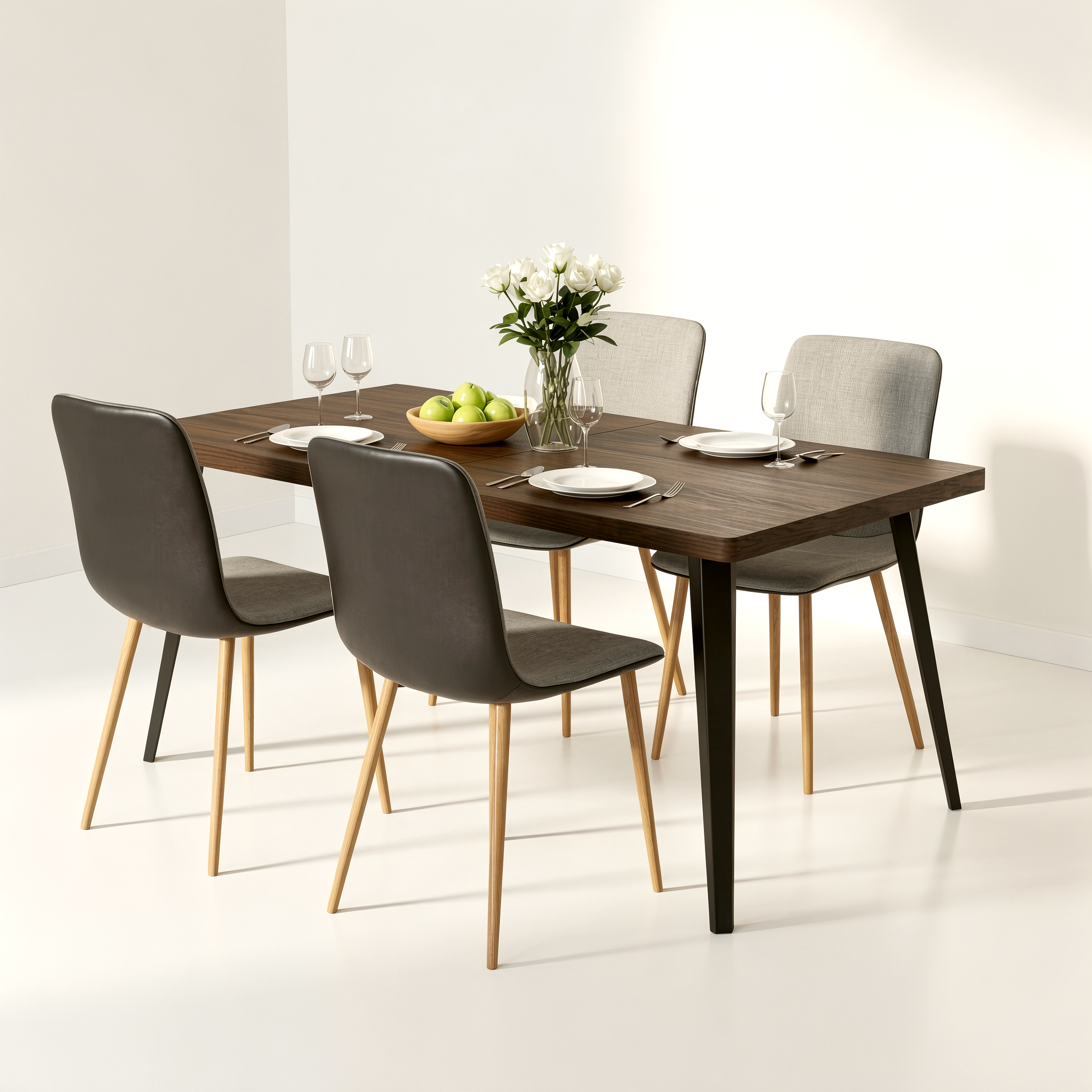 Homy Casa SCARGILL 4PC DARK GREY Modern Dining Chair, Fabric Seat & Back, Golden Steel Frame Open Box