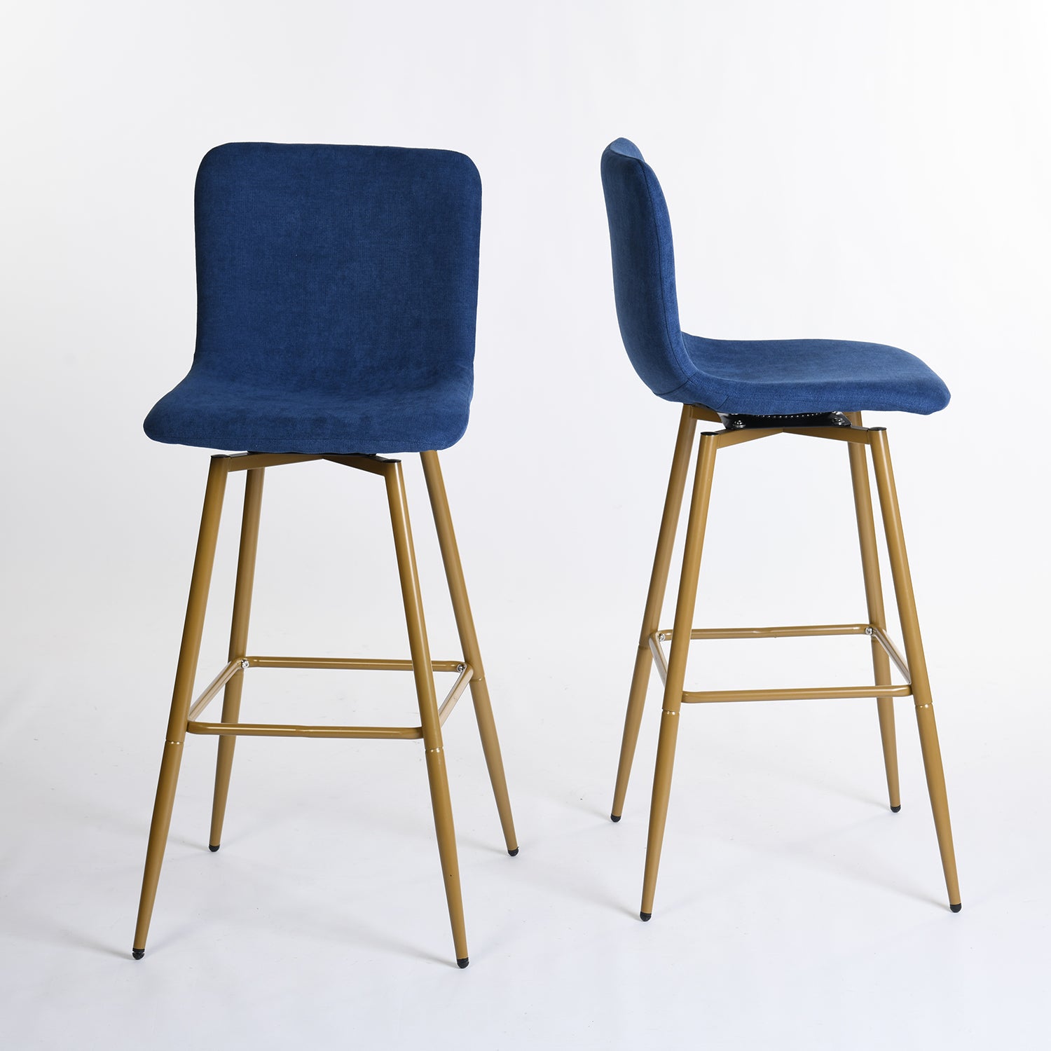 Homy Casa SCARGILL 2PC Navy Blue Barstool with Gold Legs, Modern Upholstered Bar Chair Open Box