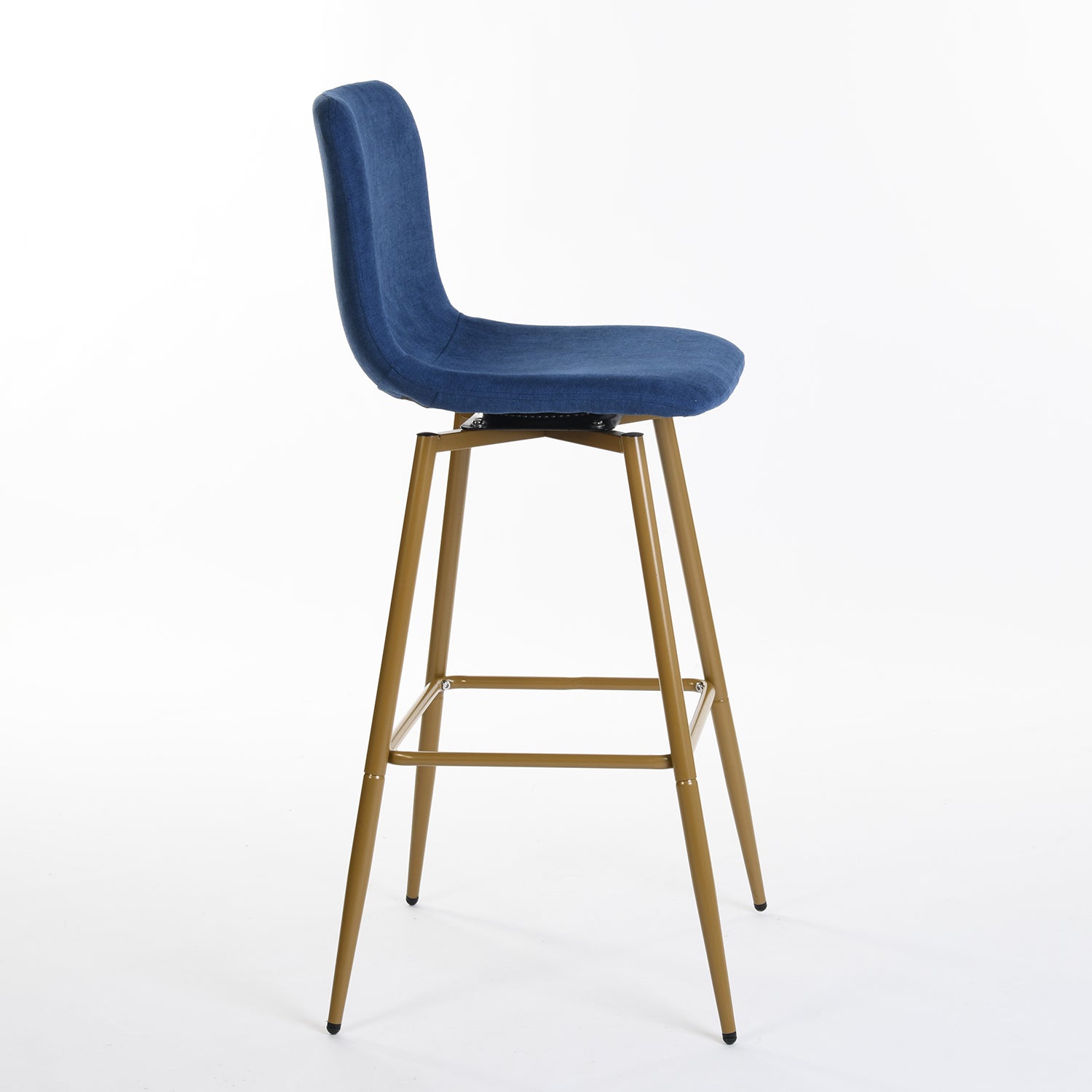 Homy Casa SCARGILL 2PC Navy Blue Barstool with Gold Legs, Modern Upholstered Bar Chair Open Box