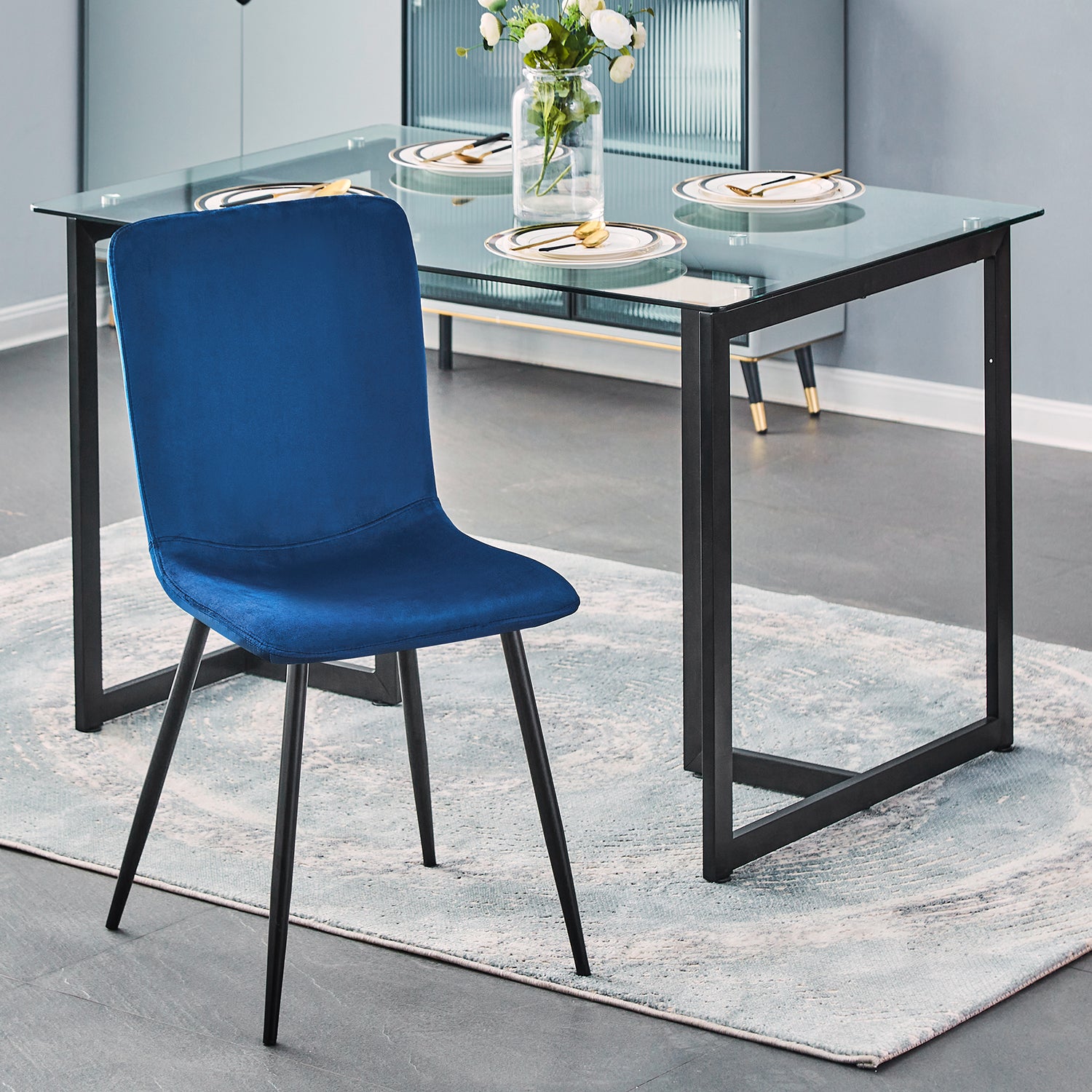 Homy Casa Scargill 35" Modern Upholstered Dining Chair, Blue,Open Box