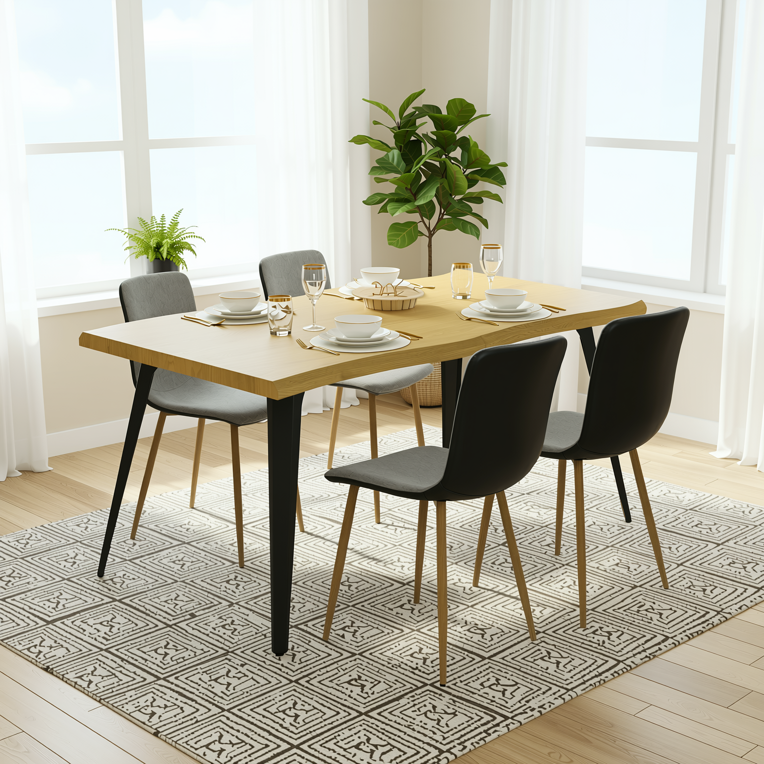 Scargill Modern Upholstered Dining Chairs with Oak Wood-Tone Legs Set of 4