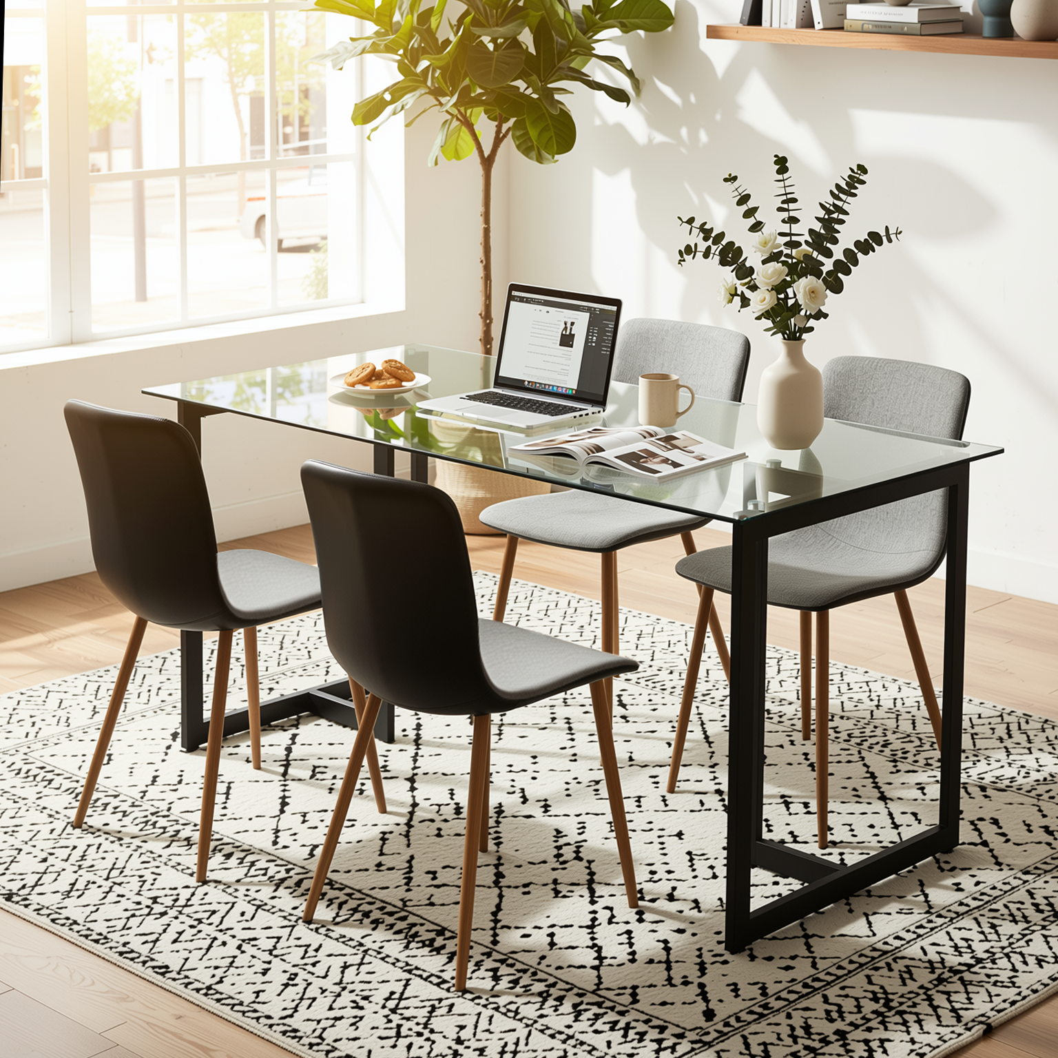 Scargill Modern Upholstered Dining Chairs with Oak Wood-Tone Legs Set of 4