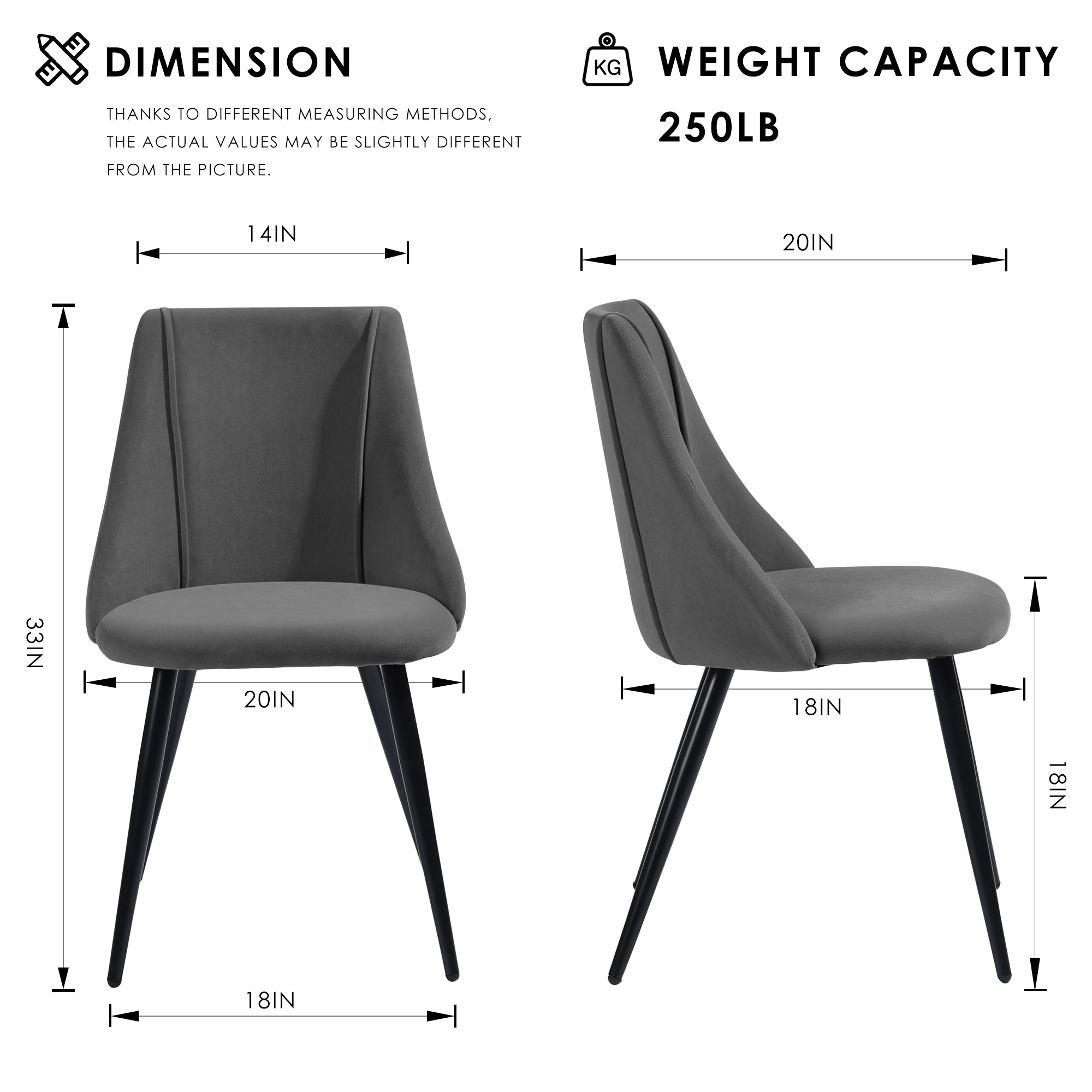 Homy Casa SMEG 2PC High Back Upholstered Chair for Dining Room, Office, or Bedroom, Grey