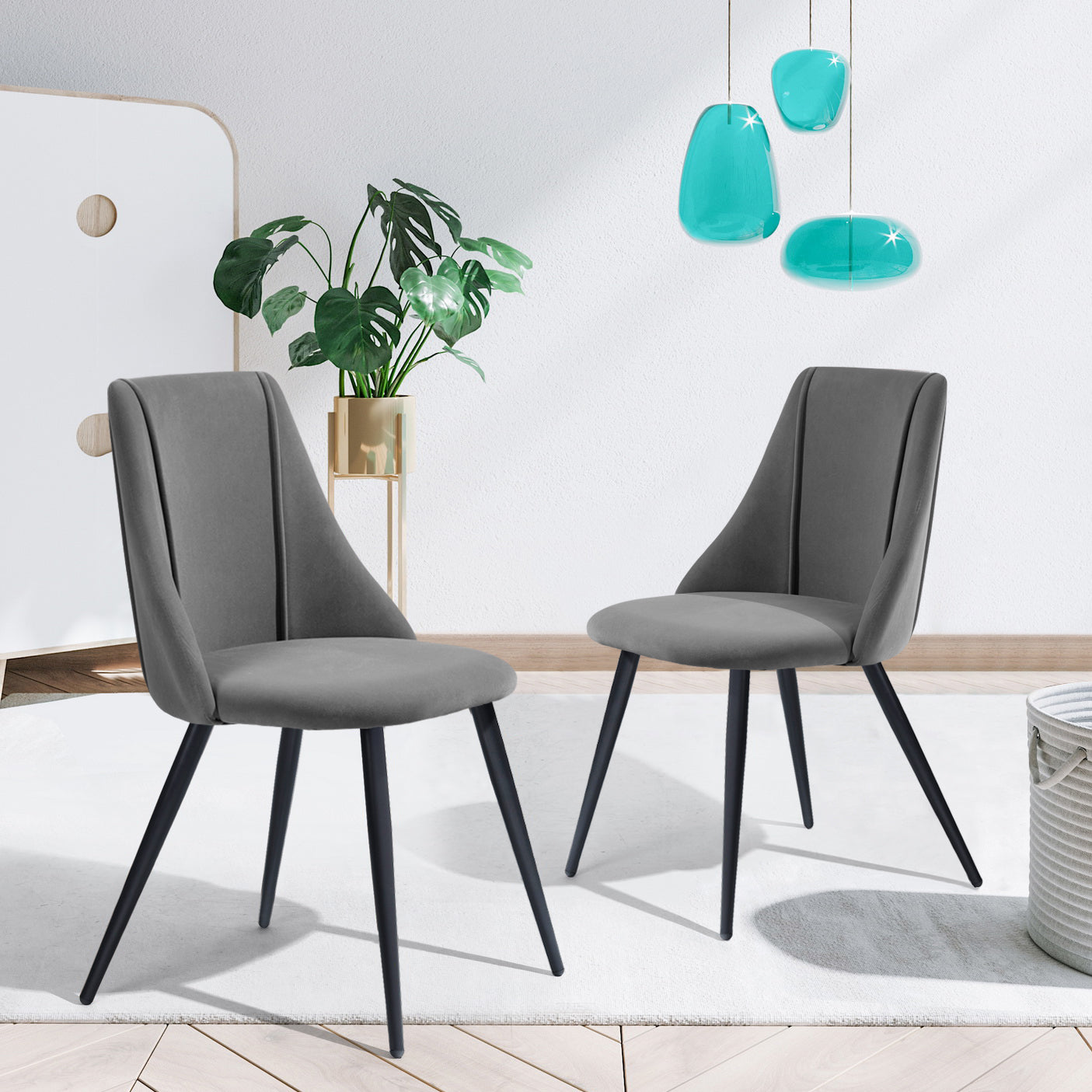 Homy Casa SMEG 2PC High Back Upholstered Chair for Dining Room, Office, or Bedroom, Grey
