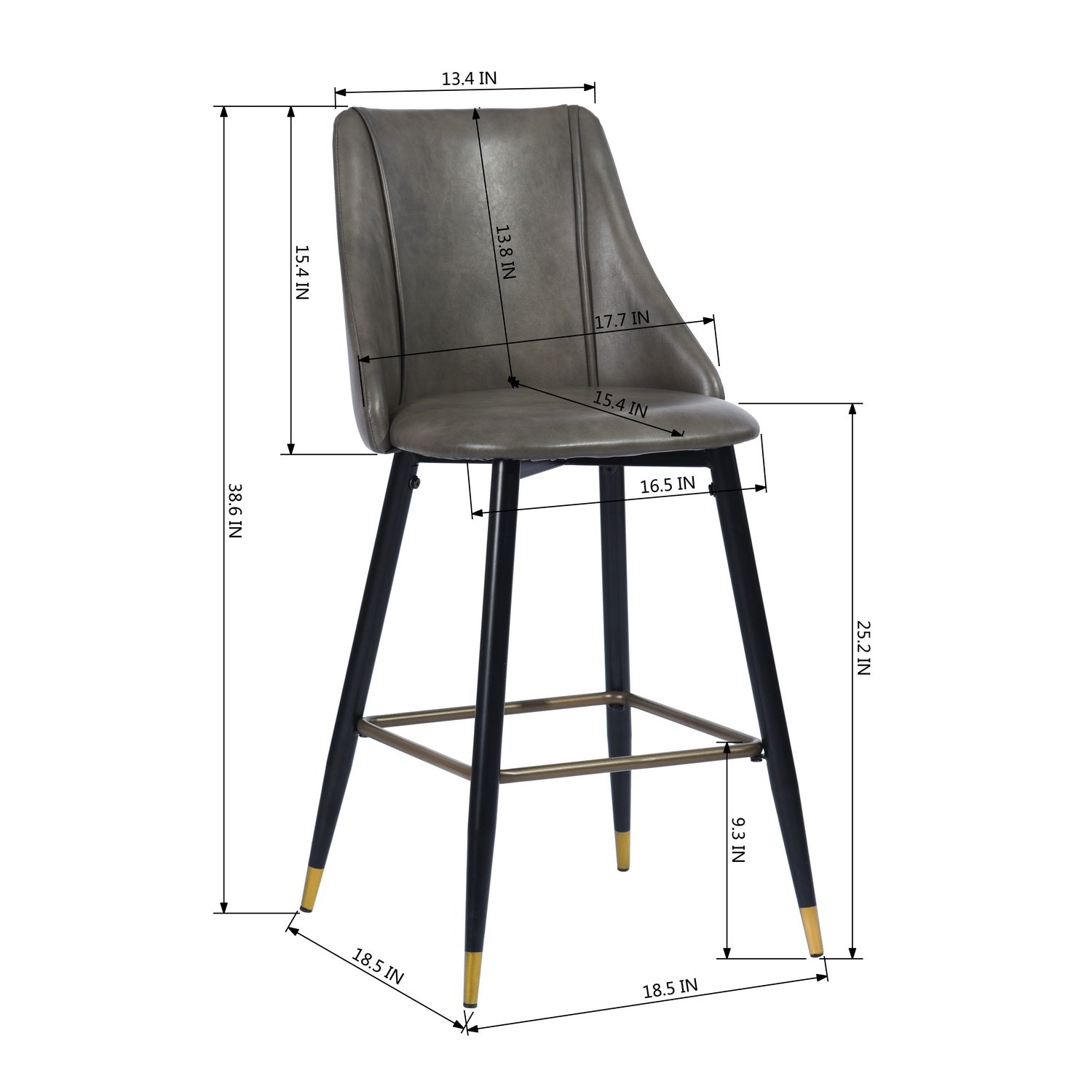 Homy Casa Smeg 26" Modern PU Counter Stool, Grey,Open Box