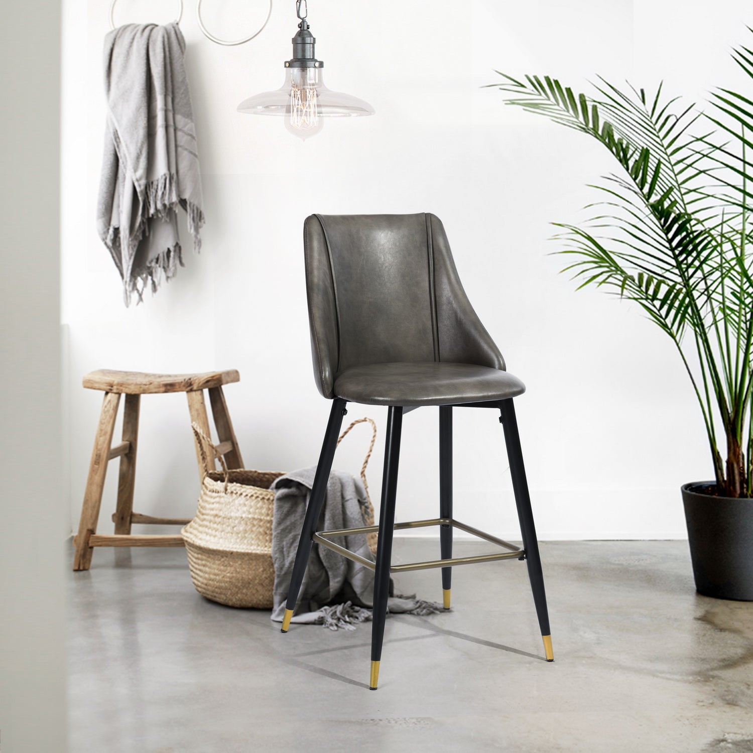 Homy Casa Smeg 26" Modern PU Counter Stool, Grey,Open Box