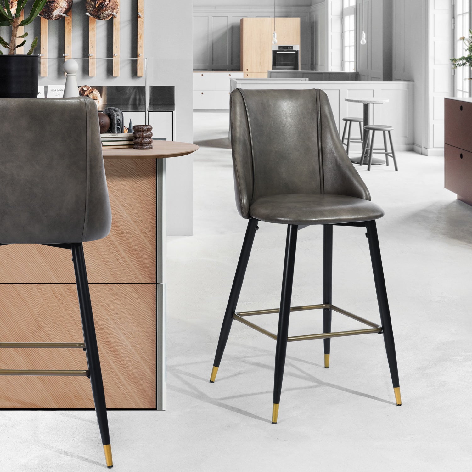 Homy Casa Smeg 26" Modern PU Counter Stool, Grey,Open Box