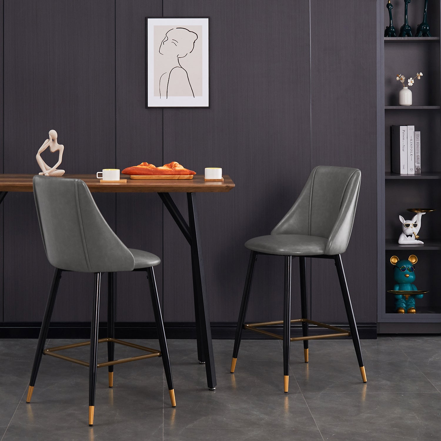 Homy Casa Smeg 26" Modern PU Counter Stool, Grey,Open Box