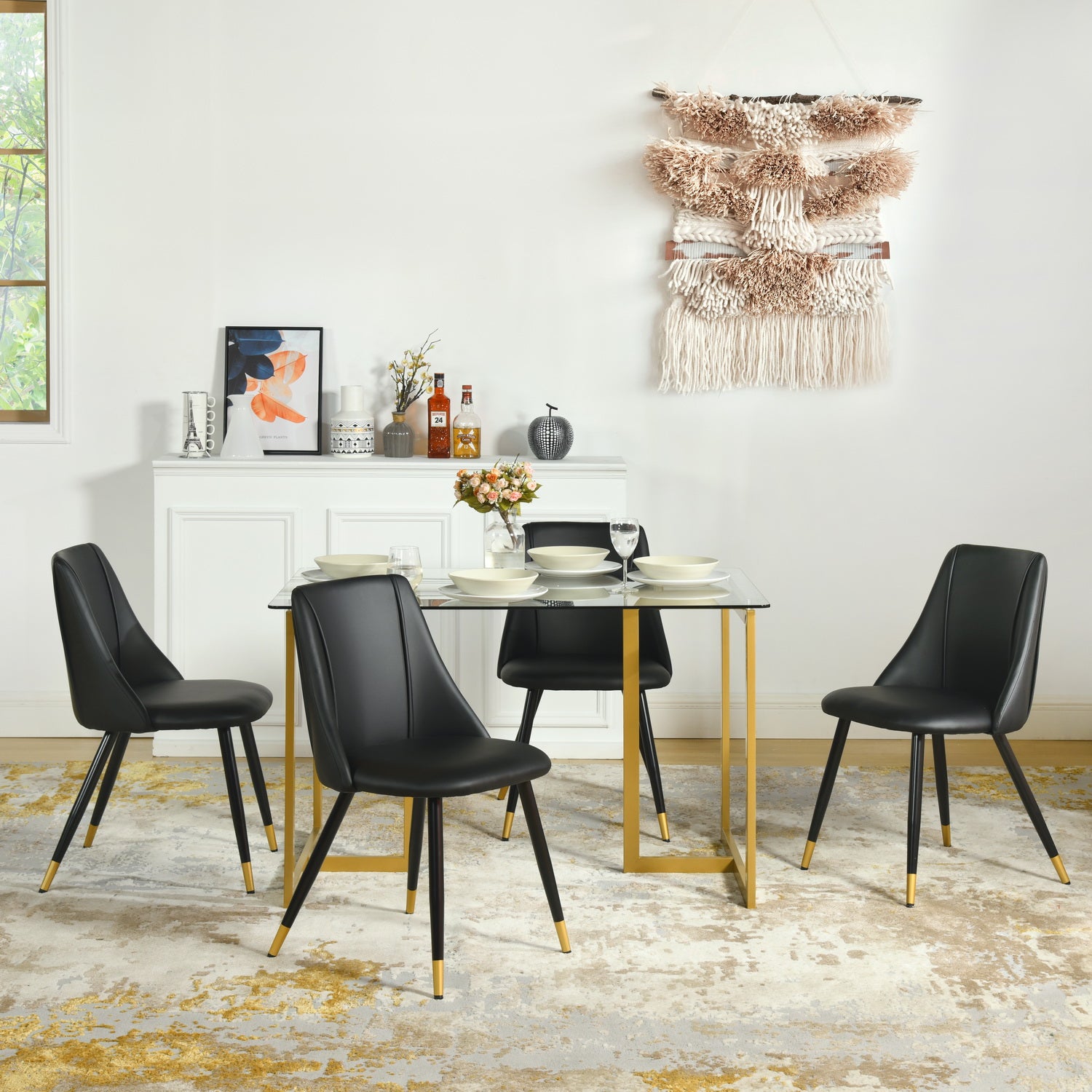 Homy Casa Smeg 33" Modern PU Dining Chair, Black,Open Box