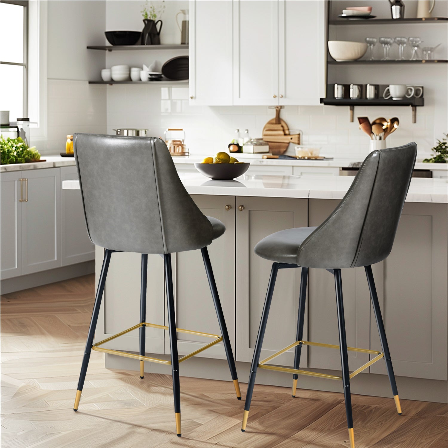 Homy Casa SMEG Counter Grey PU Swivel Barstool 20.08" W x 18.5" D x 38.39" H Bar Seating