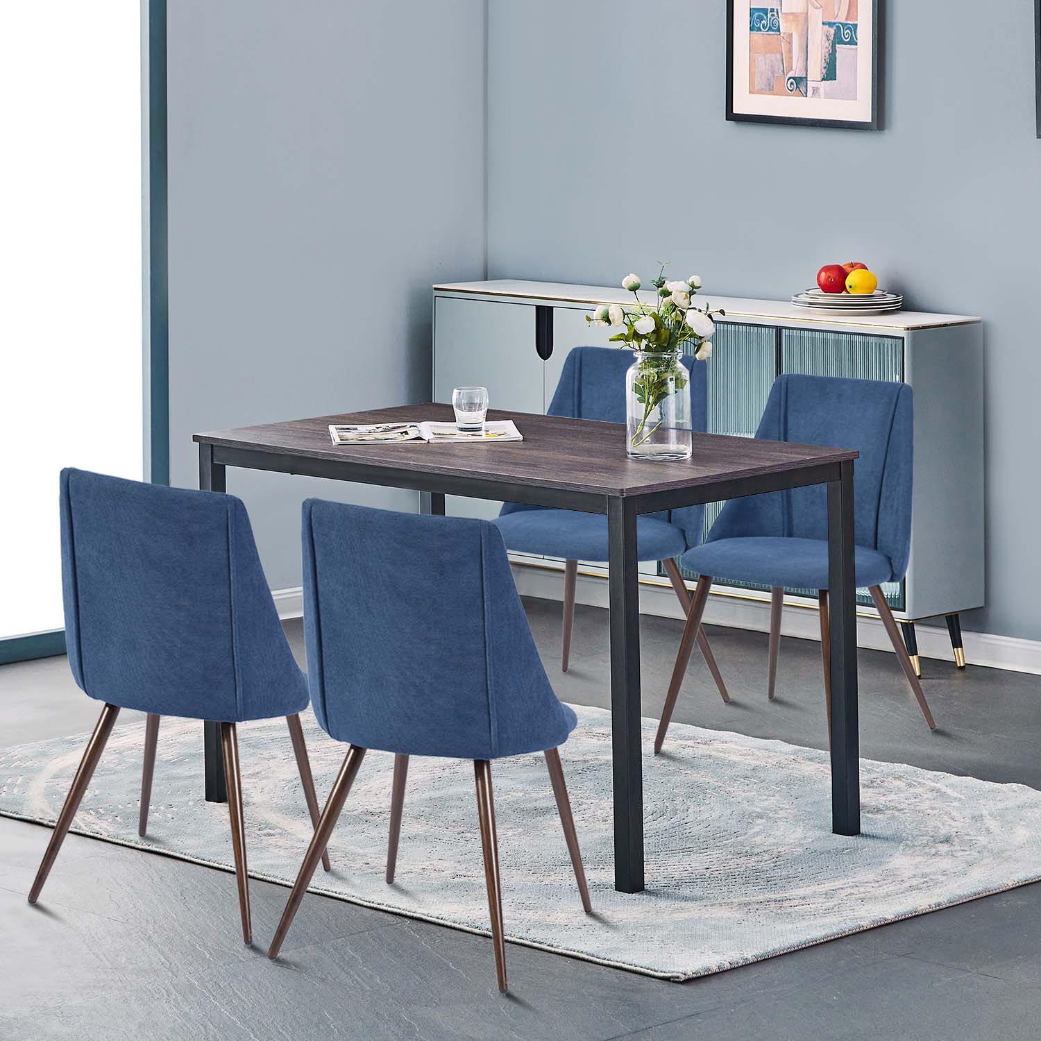 Homy Casa Smeg 33" Modern Upholstered Dining Chair, Blue,Open Box
