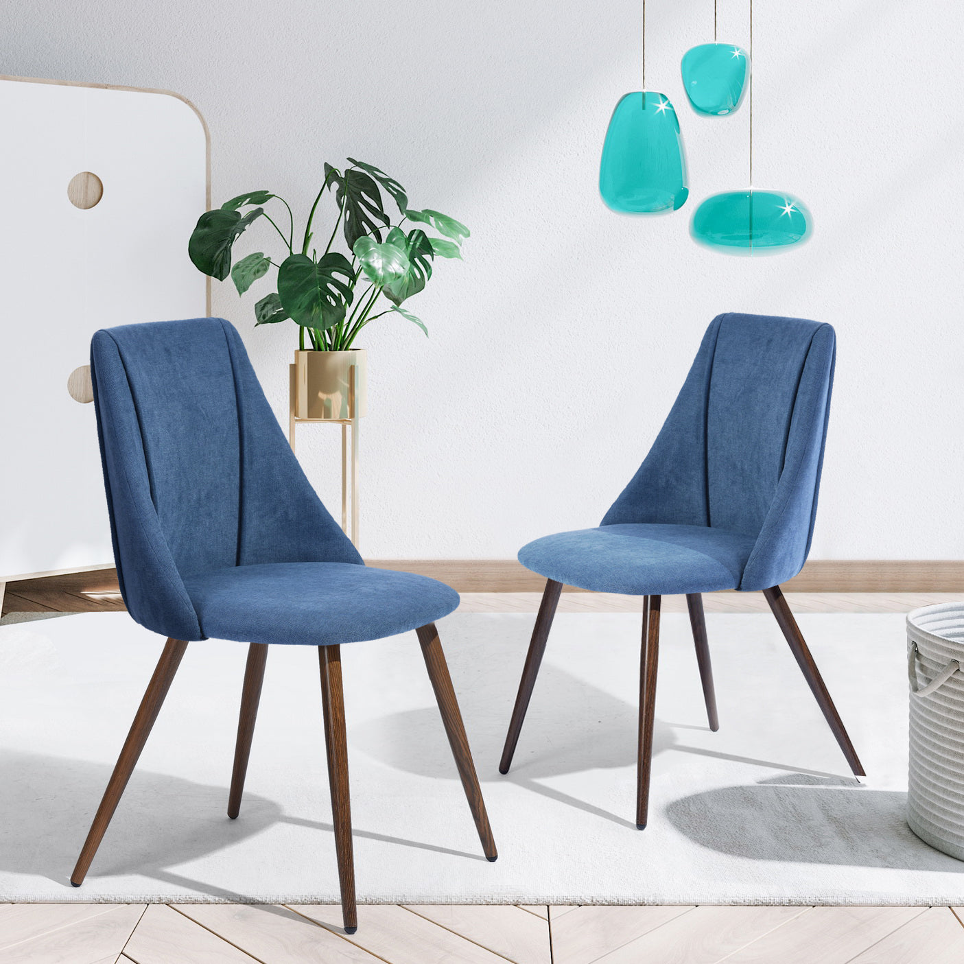 Homy Casa Smeg 33" Modern Upholstered Dining Chair, Blue,Open Box