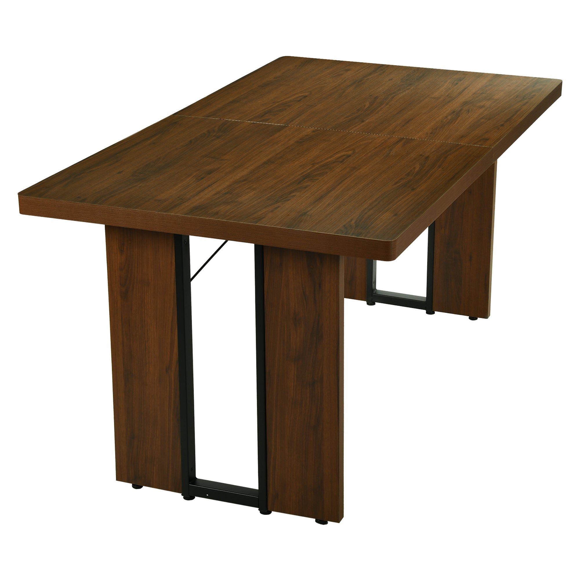 Homy Casa SORIAN 7PC Industrial Dining Set 63” Long Table with 6PC Charlton Suede Brown Dining Chairs