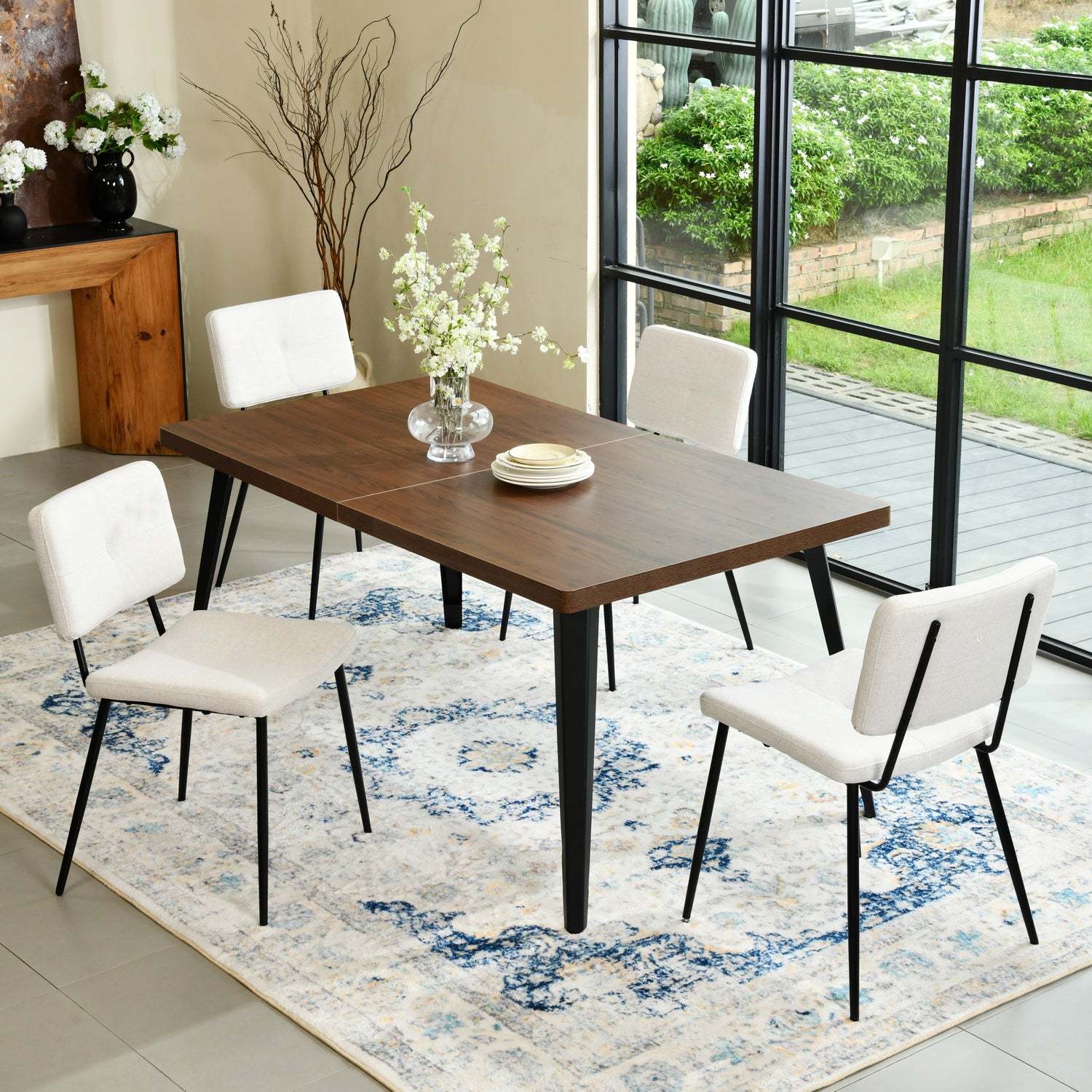 Stan 5 Piece Walnut & Pomona Upholstered Dining Set