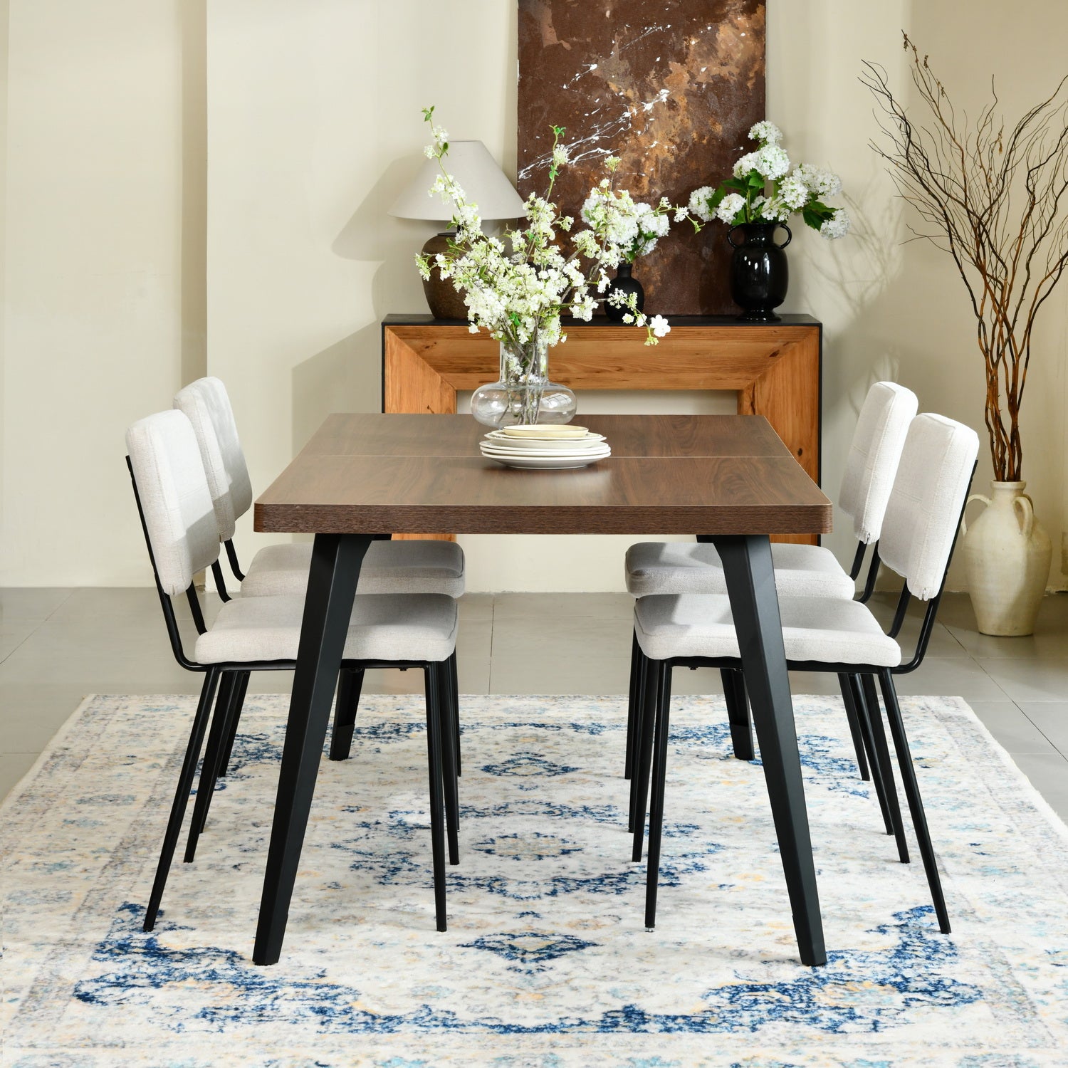 Stan 5 Piece Walnut & Pomona Upholstered Dining Set