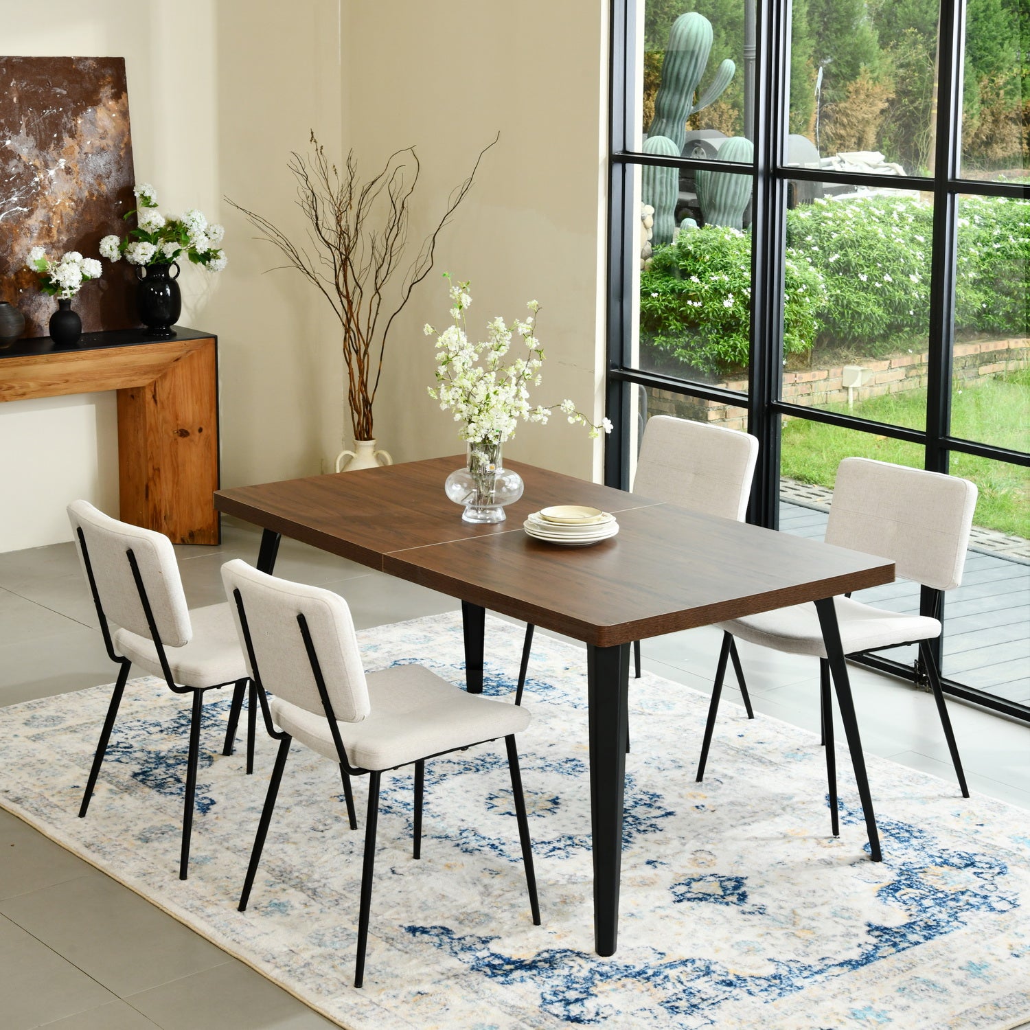 Stan 5 Piece Walnut & Pomona Upholstered Dining Set
