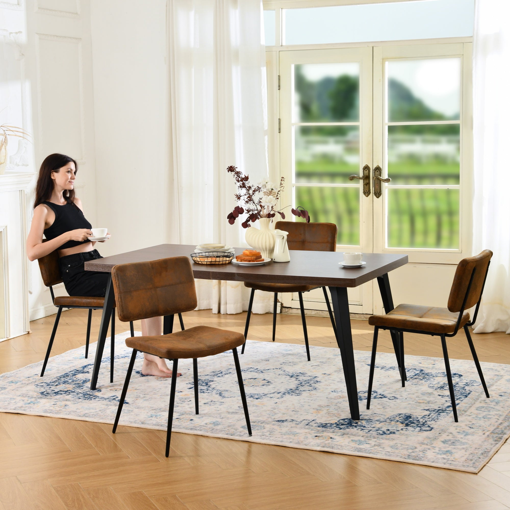 Stan 5 Piece Walnut & Pomona Upholstered Dining Set