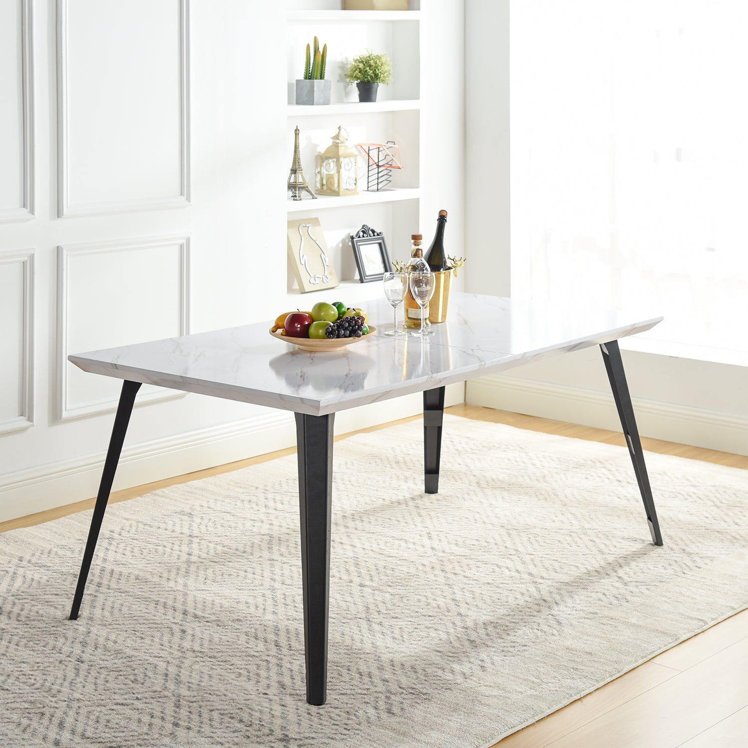 Stan Rectangular Dining Table with Wood Top & Black Metal Legs