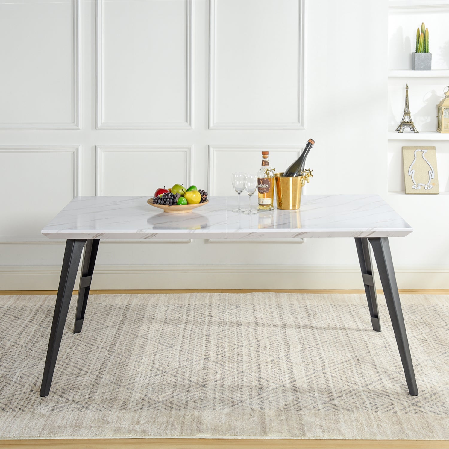 Stan Rectangular Dining Table with Wood Top & Black Metal Legs
