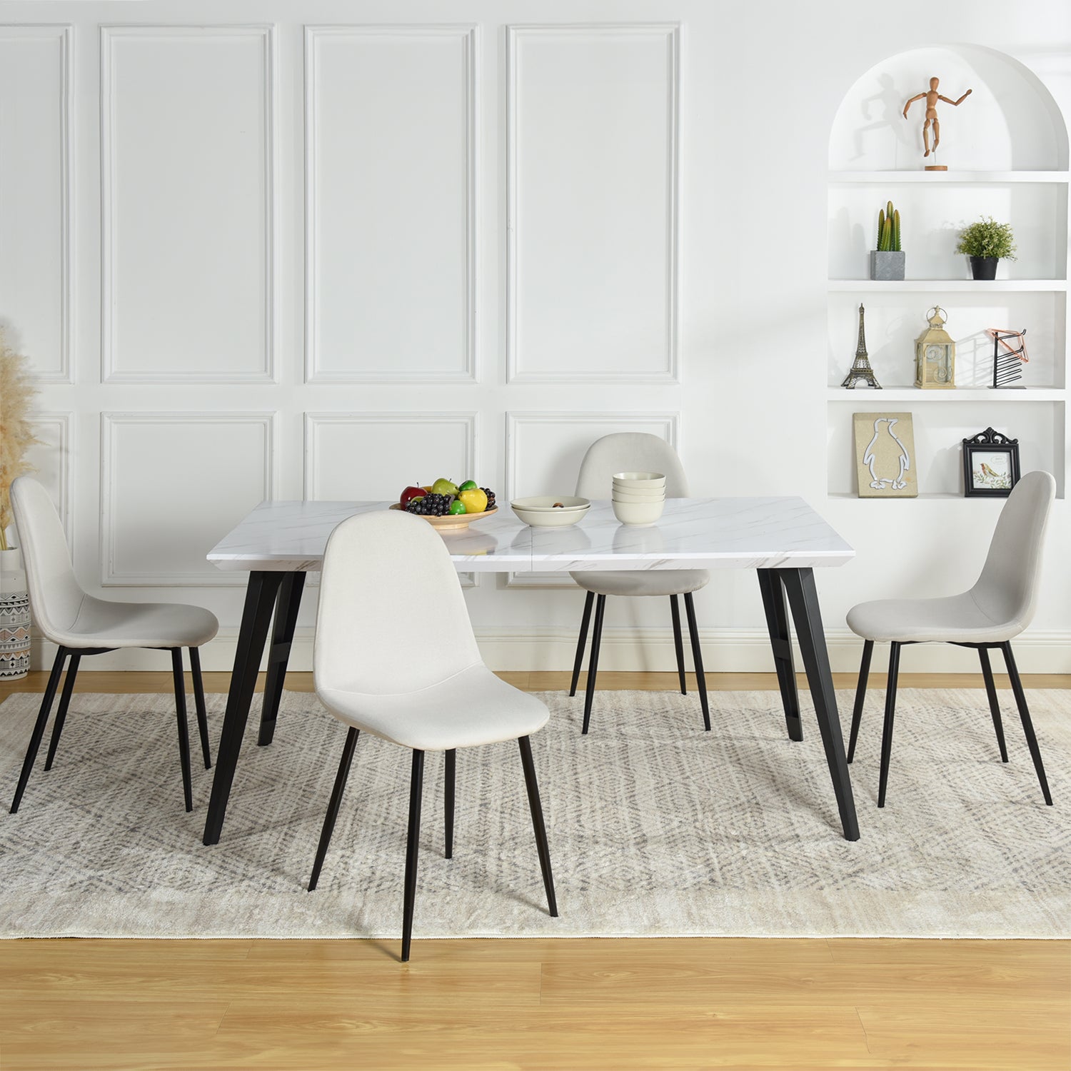 Stan 5 Piece White & Charlton Upholstered Dining Set