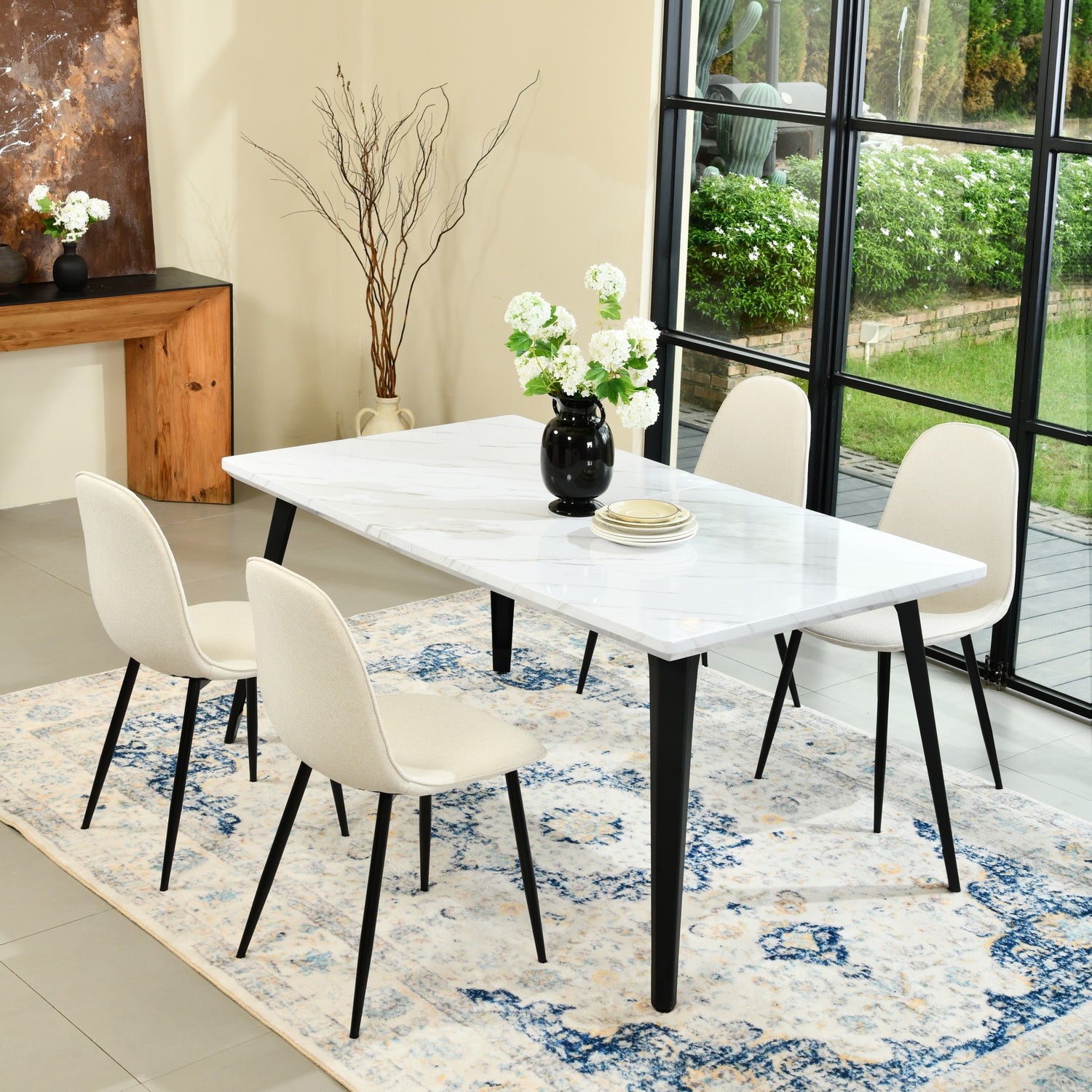 Stan 5 Piece White & Charlton Upholstered Dining Set