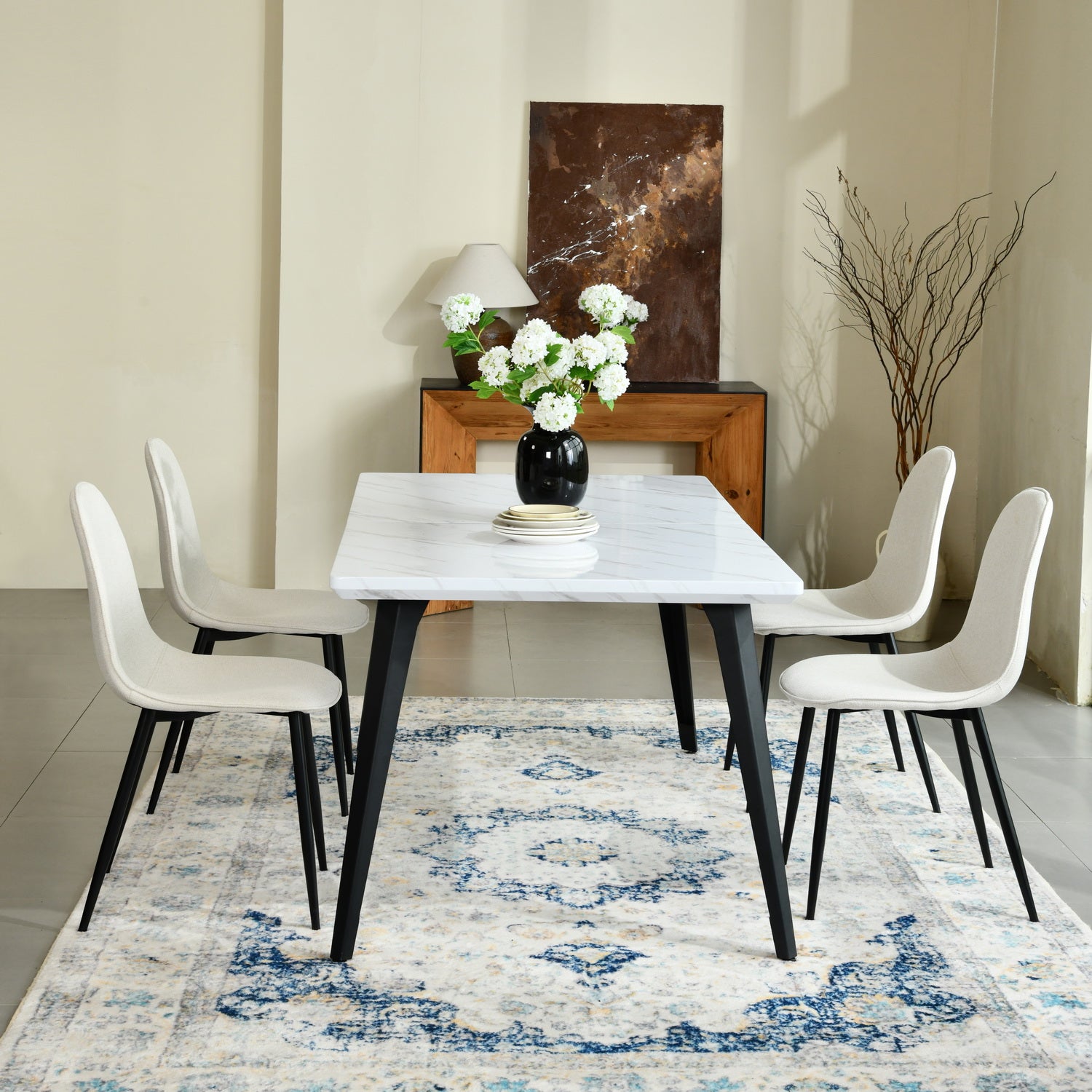 Stan 5 Piece White & Charlton Upholstered Dining Set
