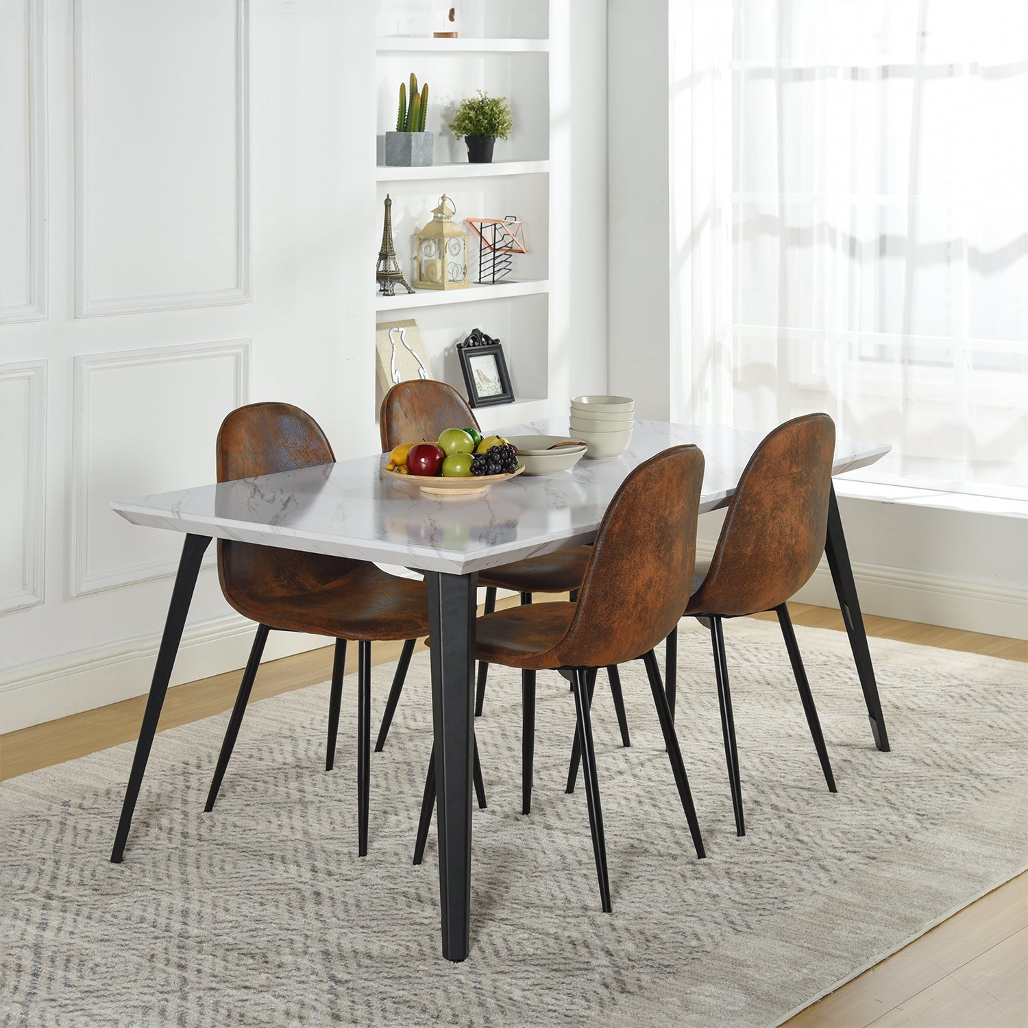 Stan 5 Piece White & Charlton Upholstered Dining Set