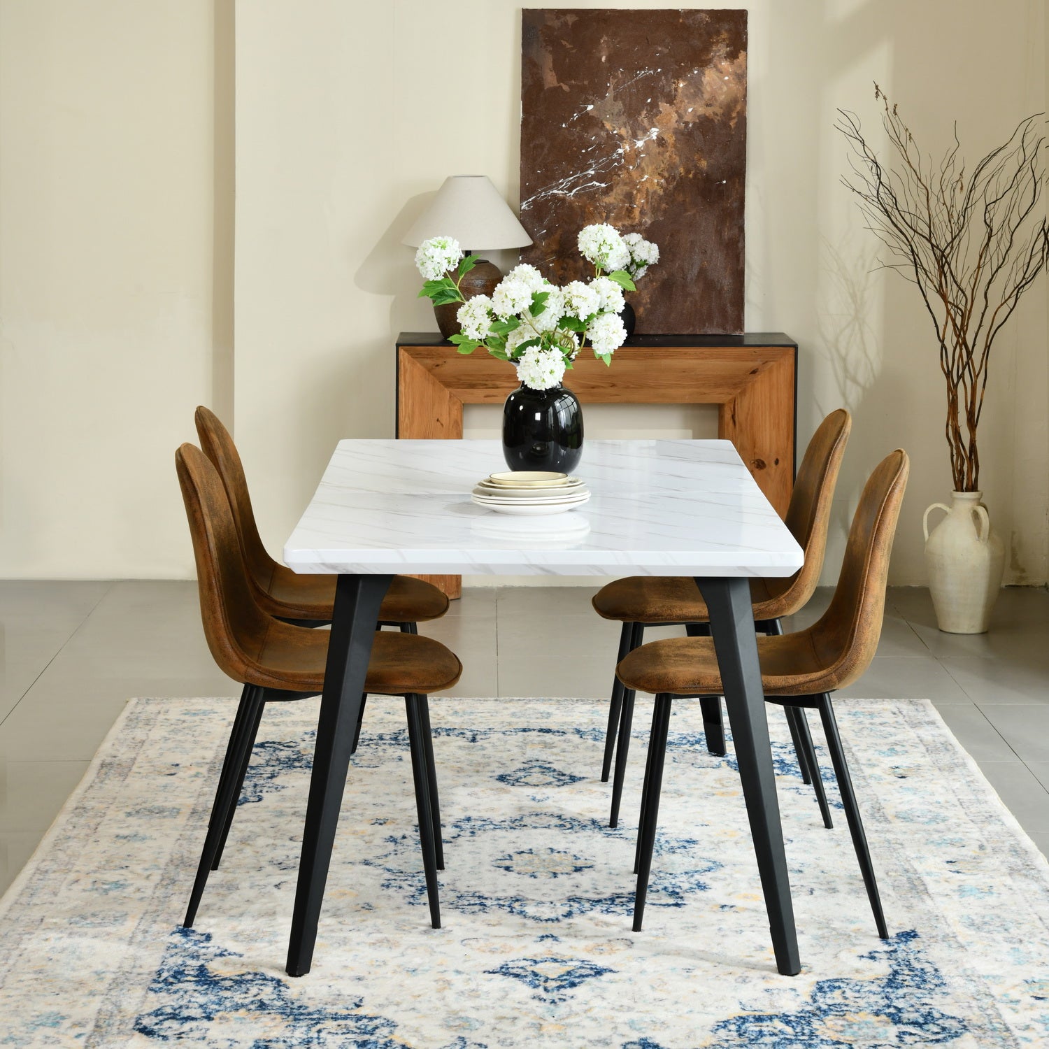 Stan 5 Piece White & Charlton Upholstered Dining Set