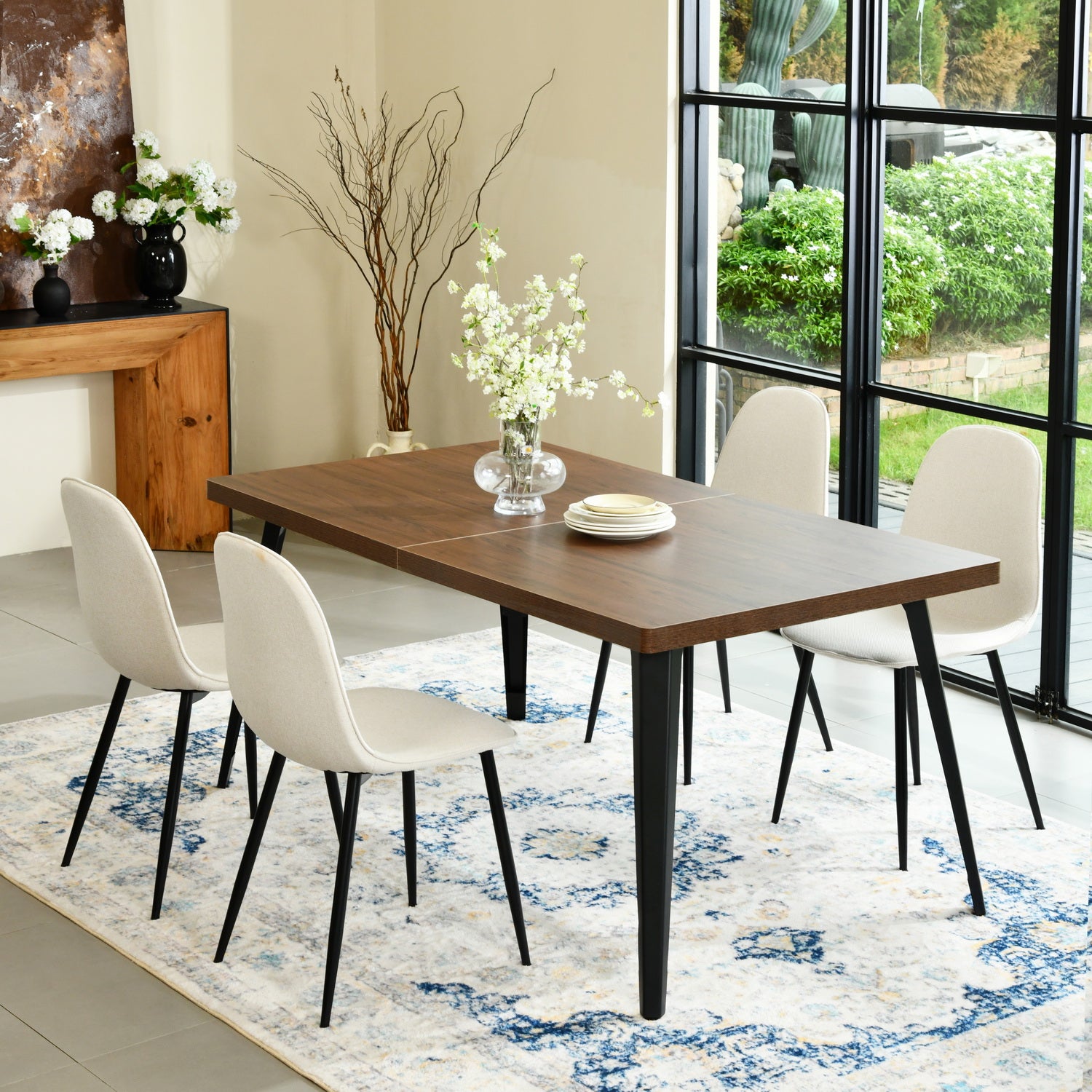 Stan 5 Piece Walnut & Charlton Upholstered Dining Set