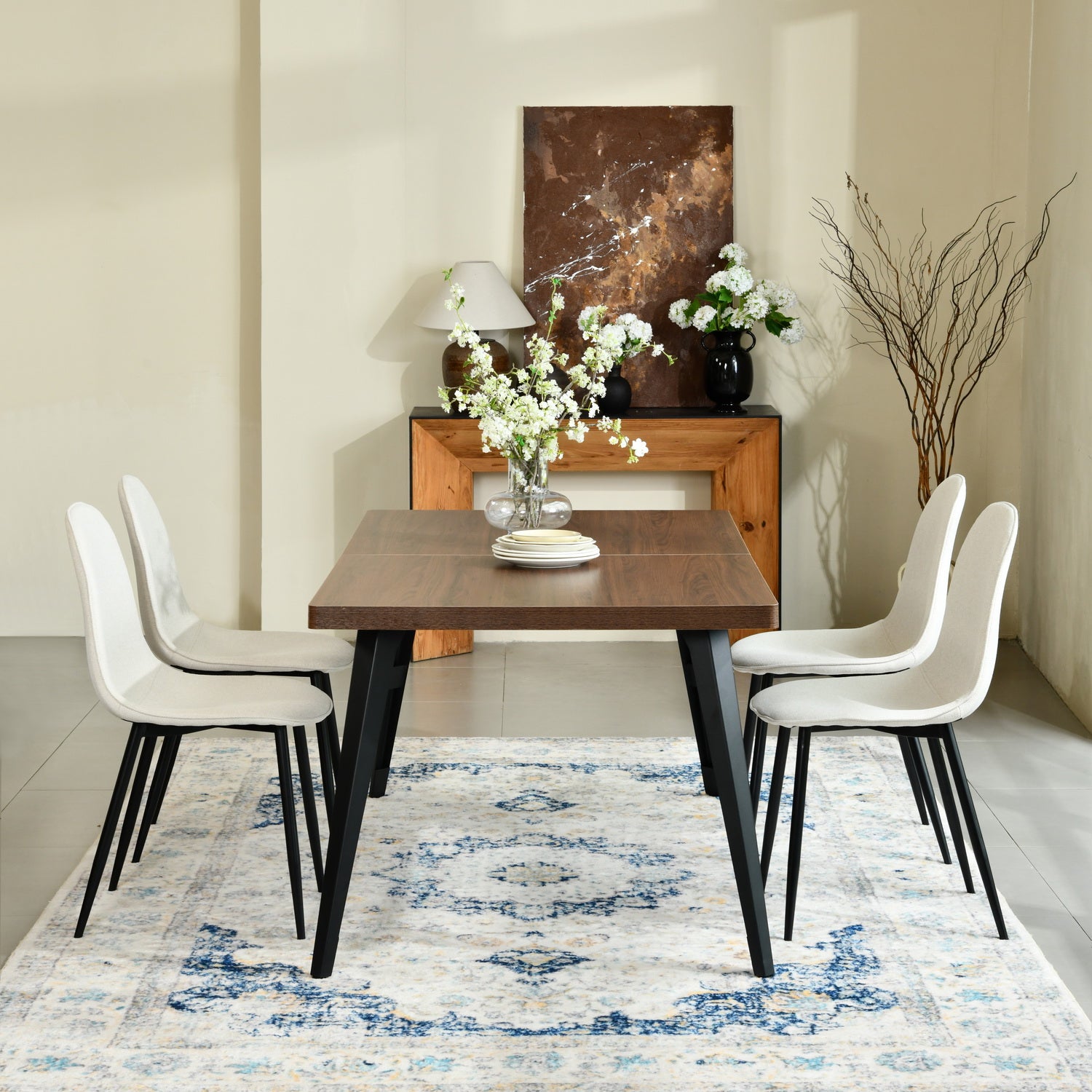 Stan 5 Piece Walnut & Charlton Upholstered Dining Set